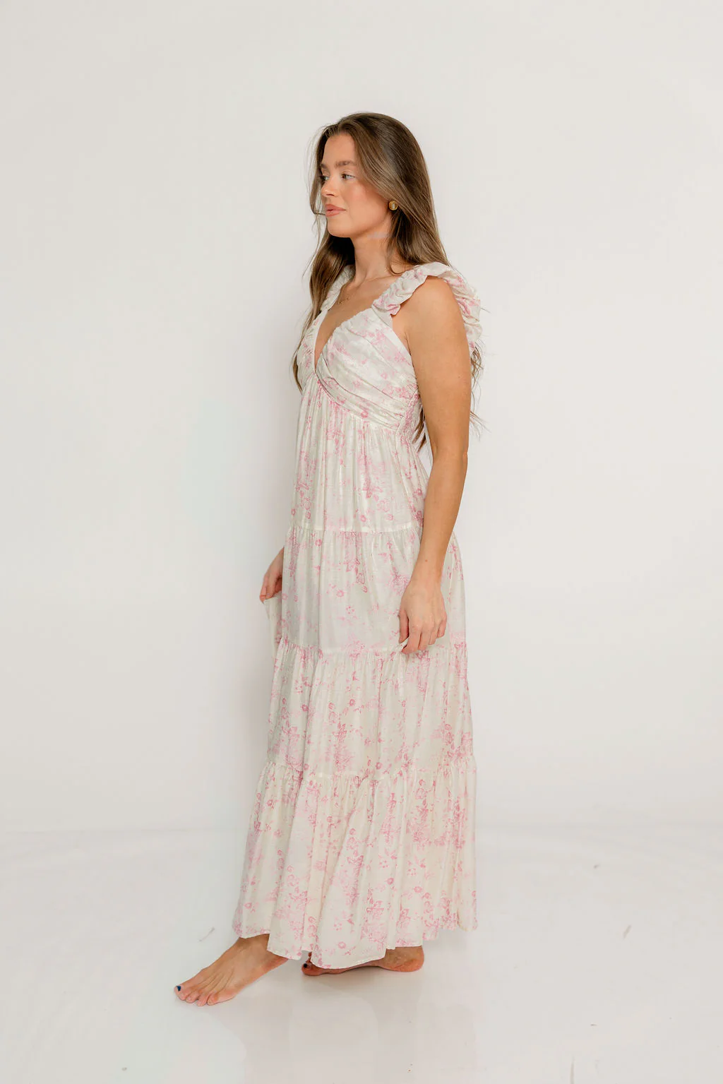Katy Pleated Bodice Maxi Dress in Pink Floral - Image 6
