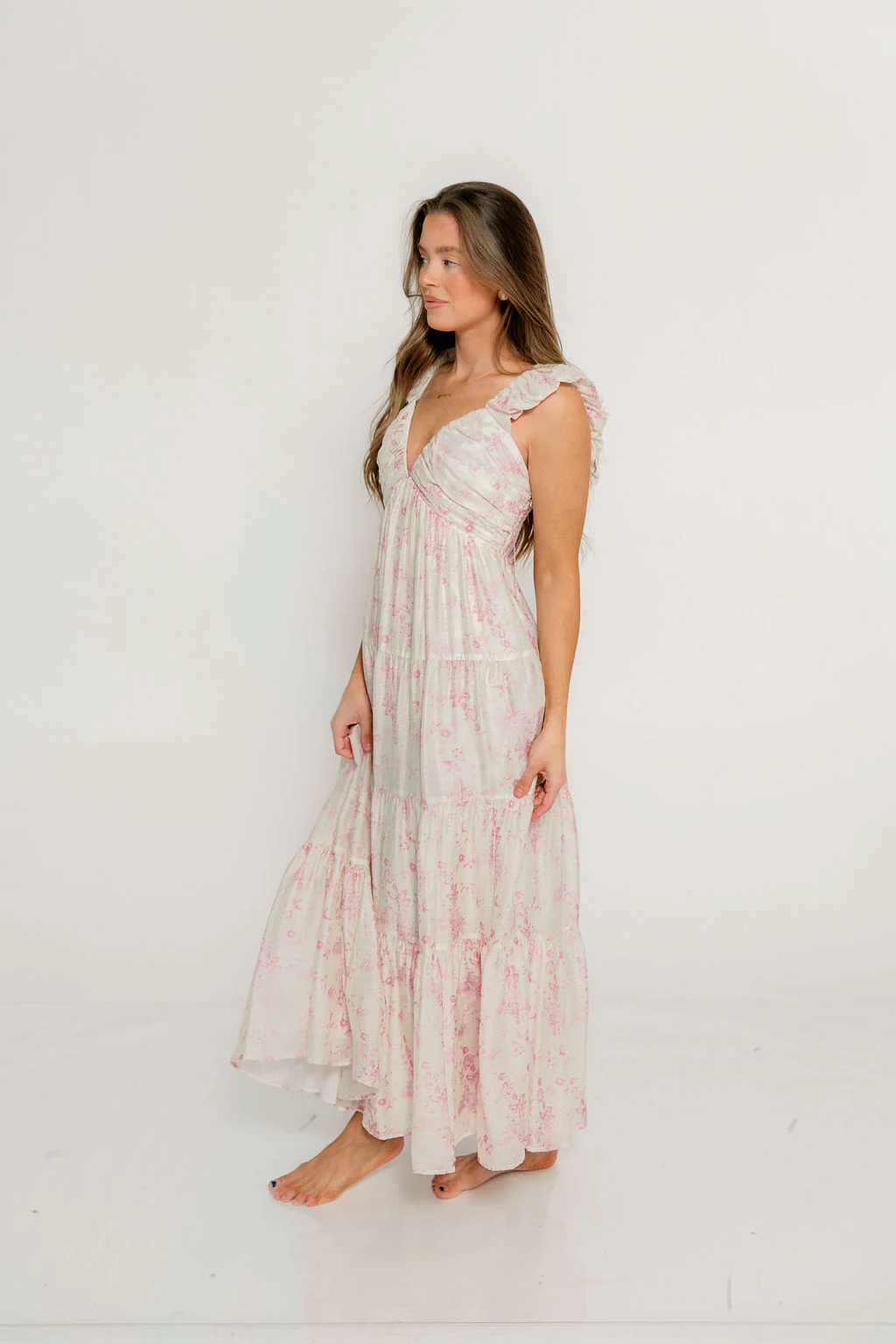 Katy Pleated Bodice Maxi Dress in Pink Floral - Image 7