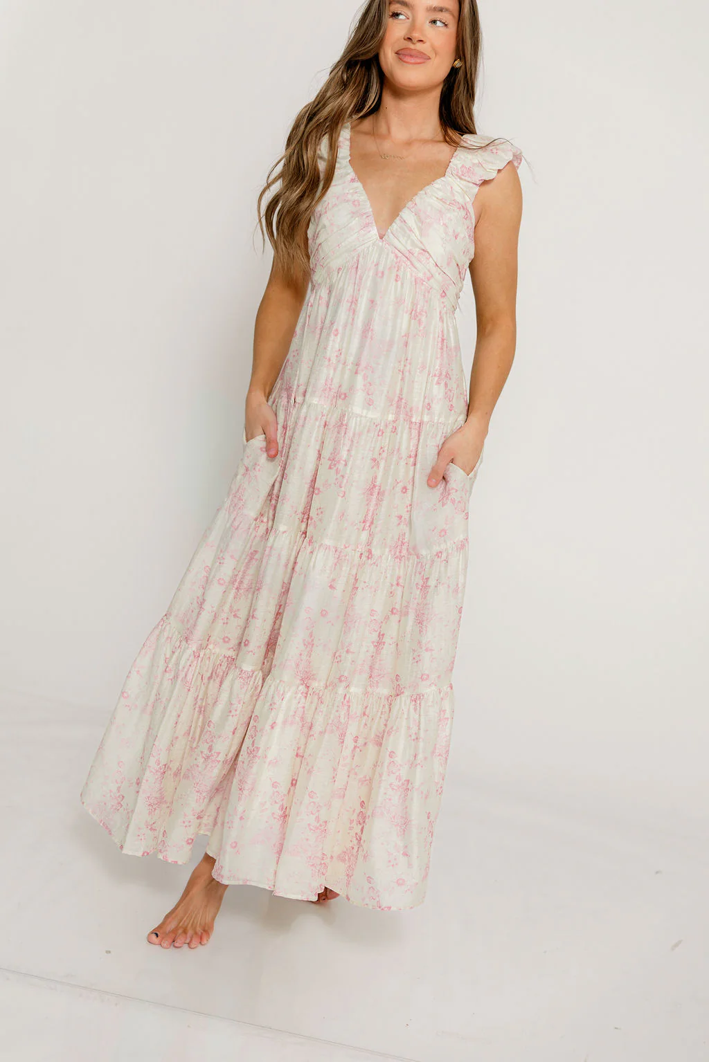 Katy Pleated Bodice Maxi Dress in Pink Floral - Image 8