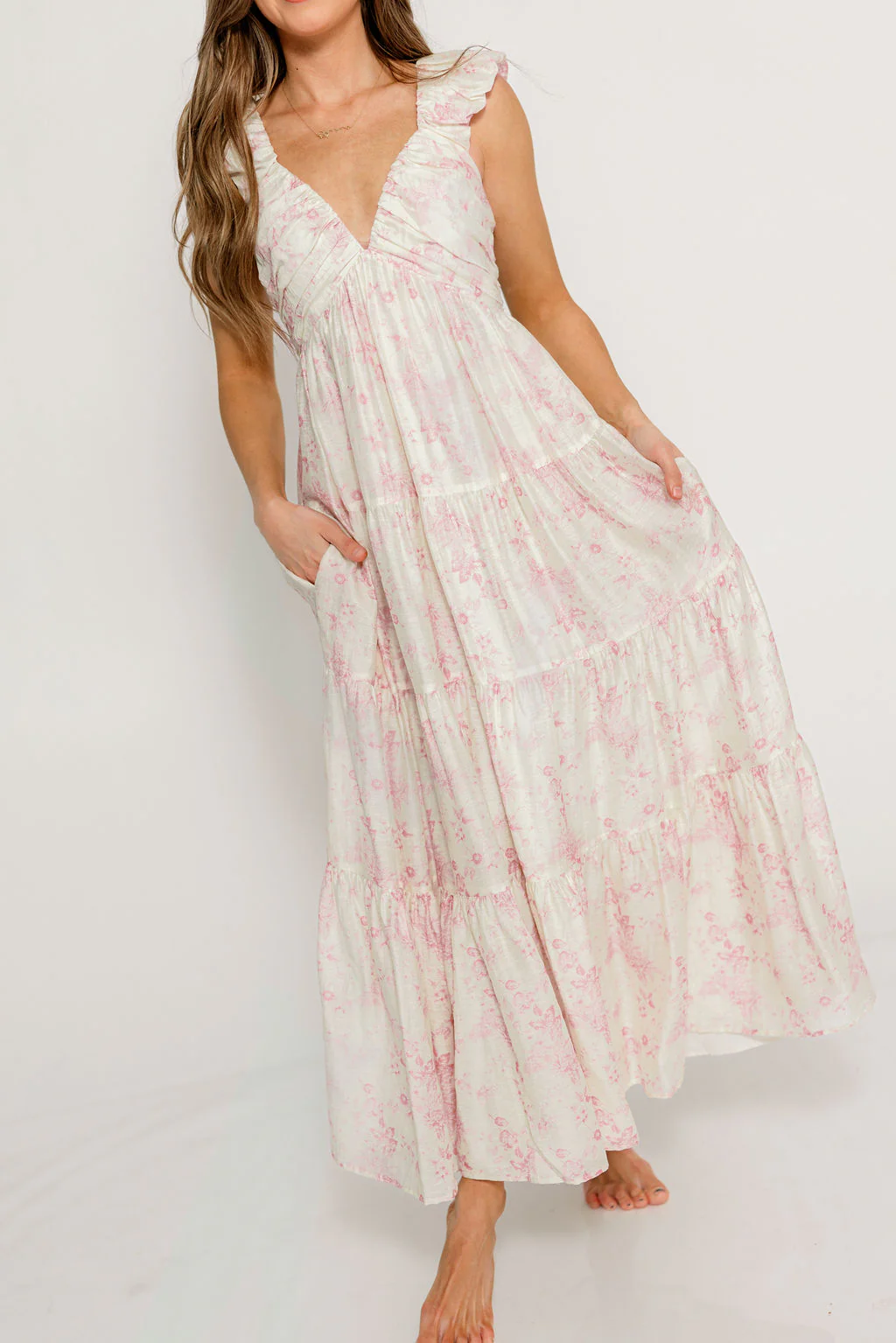 Katy Pleated Bodice Maxi Dress in Pink Floral - Image 9