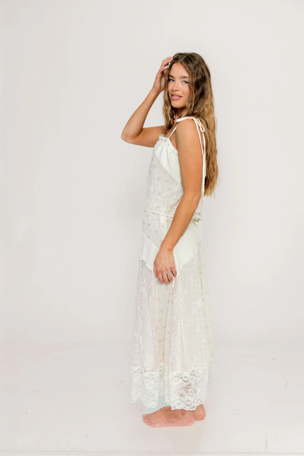 Kelsey Floral and Lace Top in Cream/Pink - Image 3