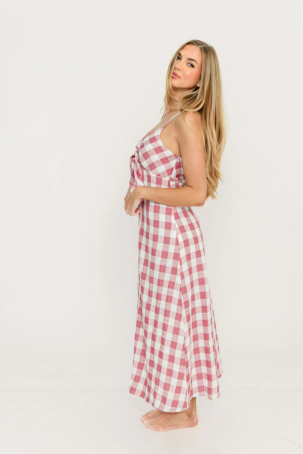 Greta Midi Dress in Mauve/White - Image 4