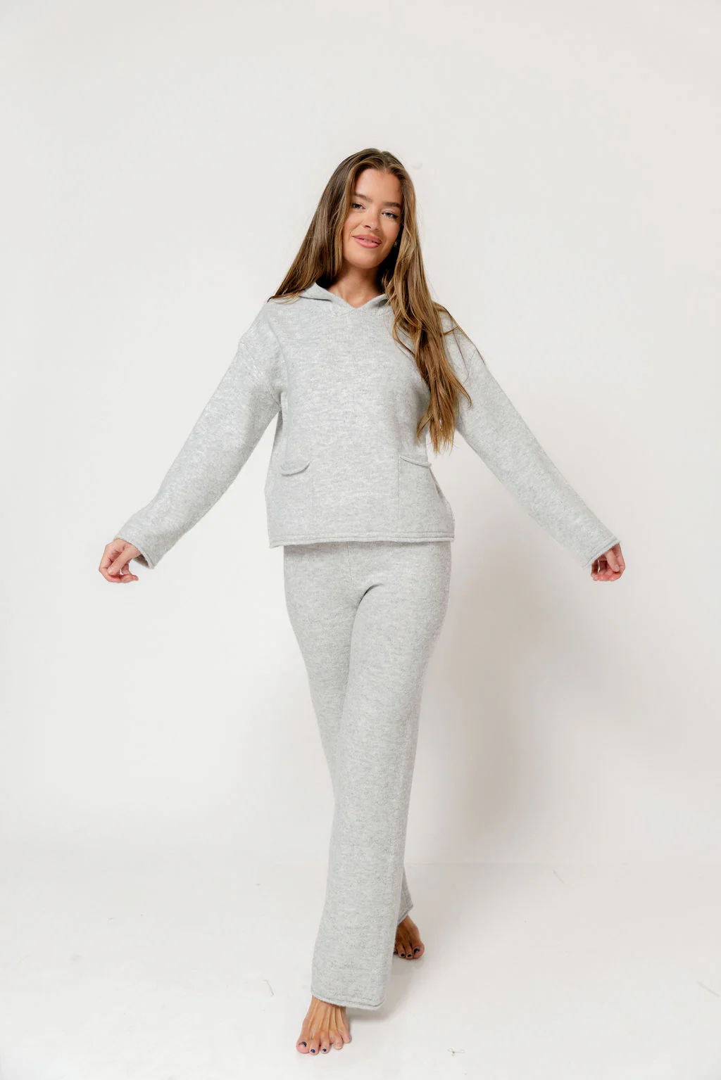 Kippa Soft Knit Hoodie and Pants Set in Grey Melange