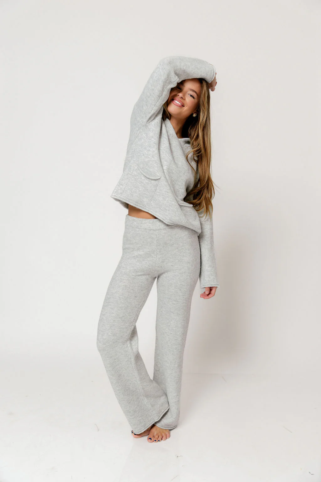 Kippa Soft Knit Hoodie and Pants Set in Grey Melange - Image 2