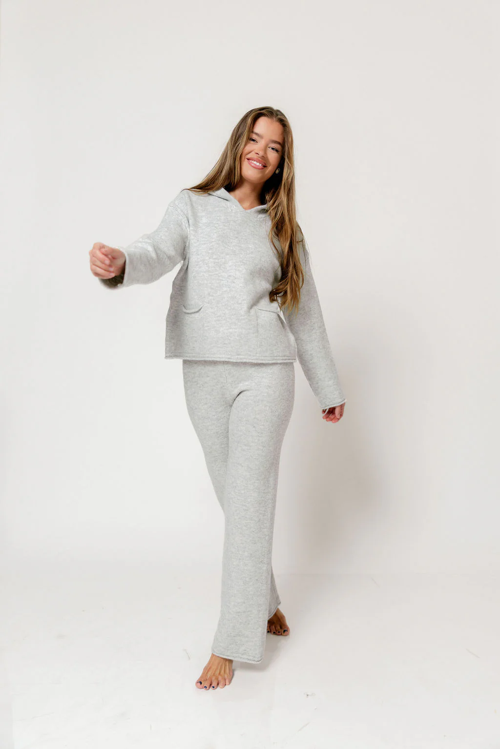 Kippa Soft Knit Hoodie and Pants Set in Grey Melange - Image 4