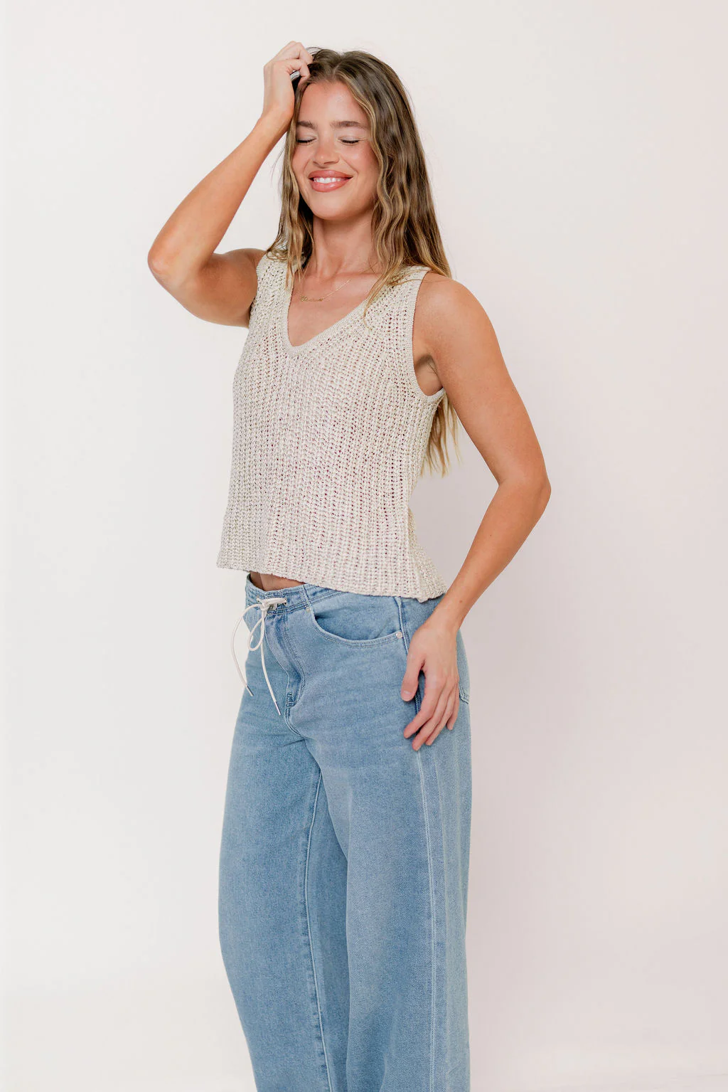 Bailee Knitted Tank Top in Natural - Image 3