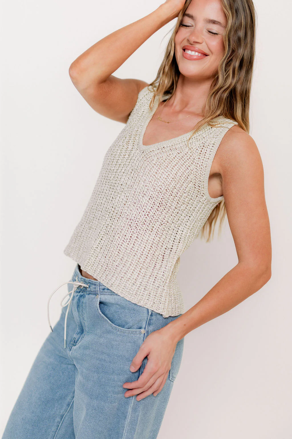Bailee Knitted Tank Top in Natural - Image 4