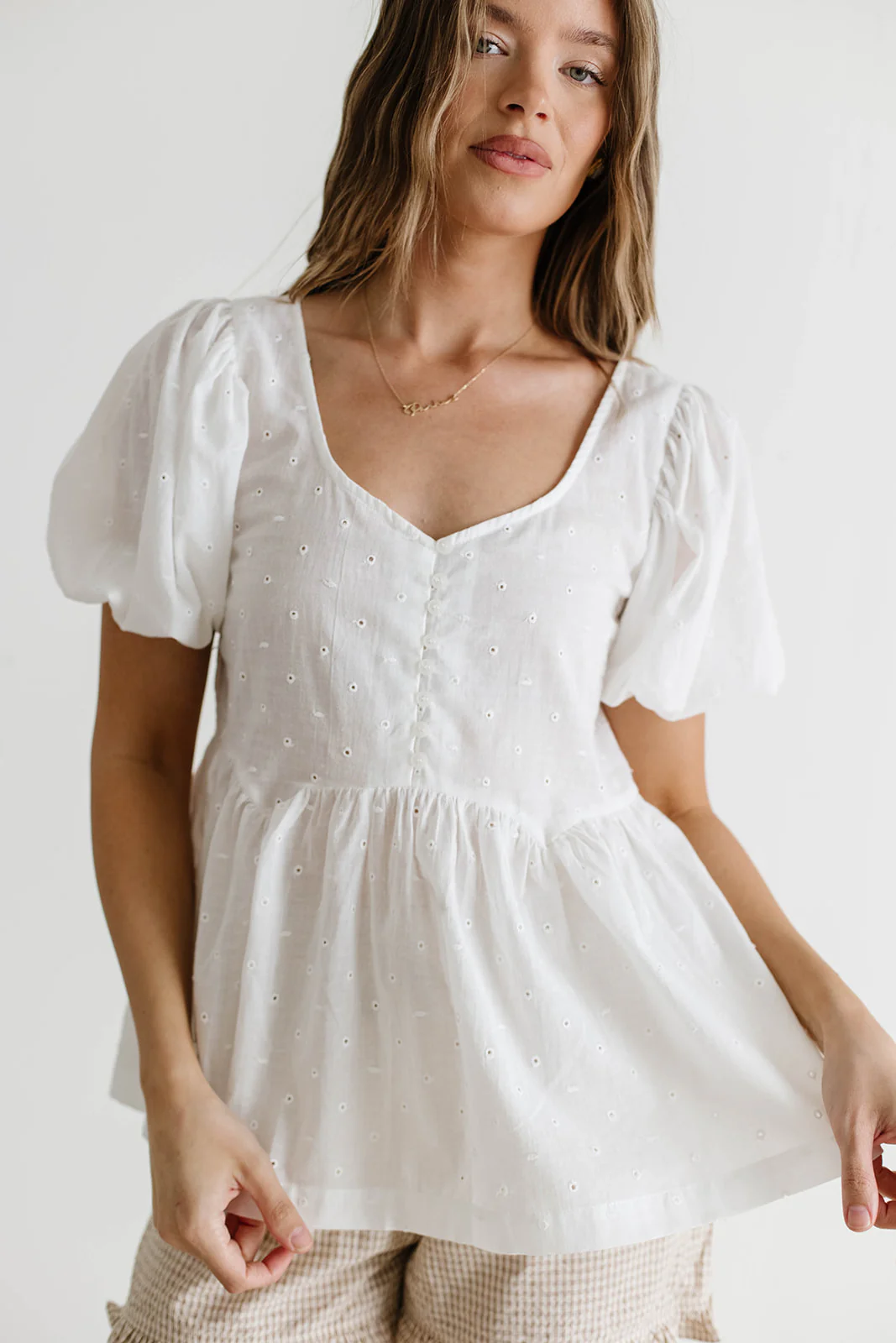 Aven 100% Cotton Eyelet Blouse in Ivory