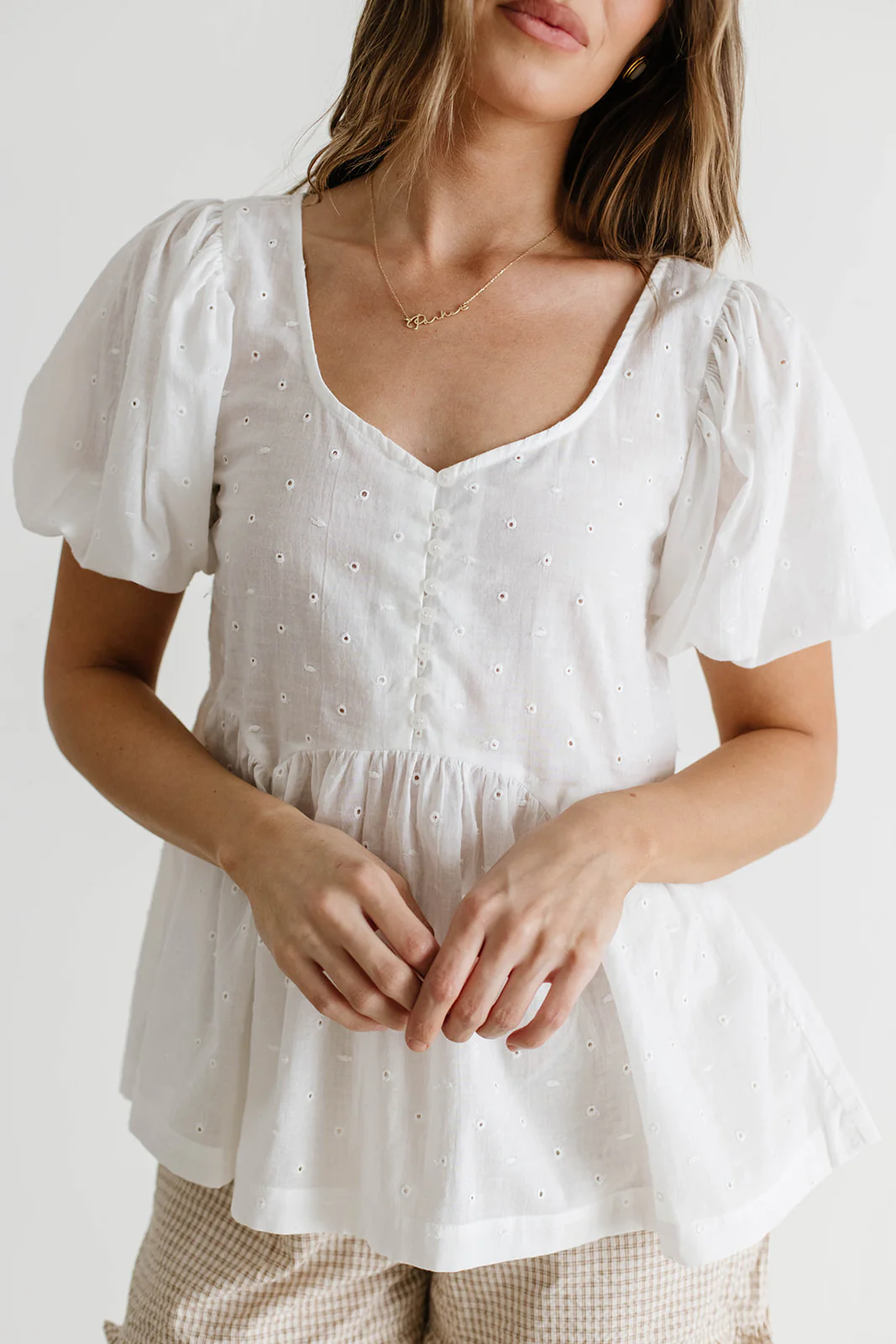 Aven 100% Cotton Eyelet Blouse in Ivory - Image 2