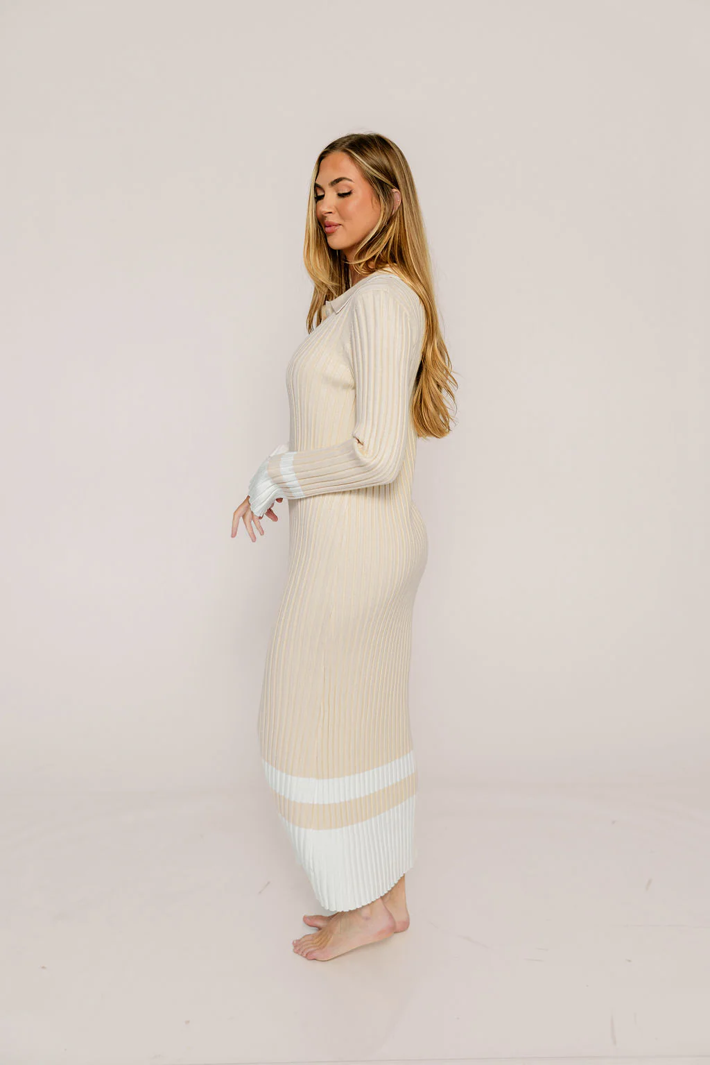 Kris Colorblock Polo Rib-Knit Maxi Dress in Natural - Image 2