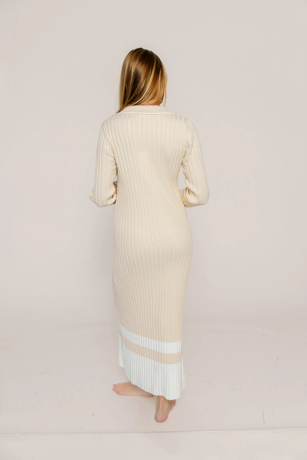 Kris Colorblock Polo Rib-Knit Maxi Dress in Natural - Image 5