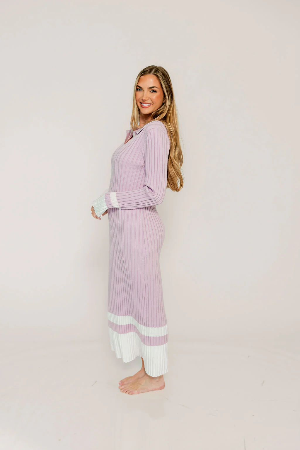 Kris Colorblock Polo Rib-Knit Maxi Dress in Pink - Image 2