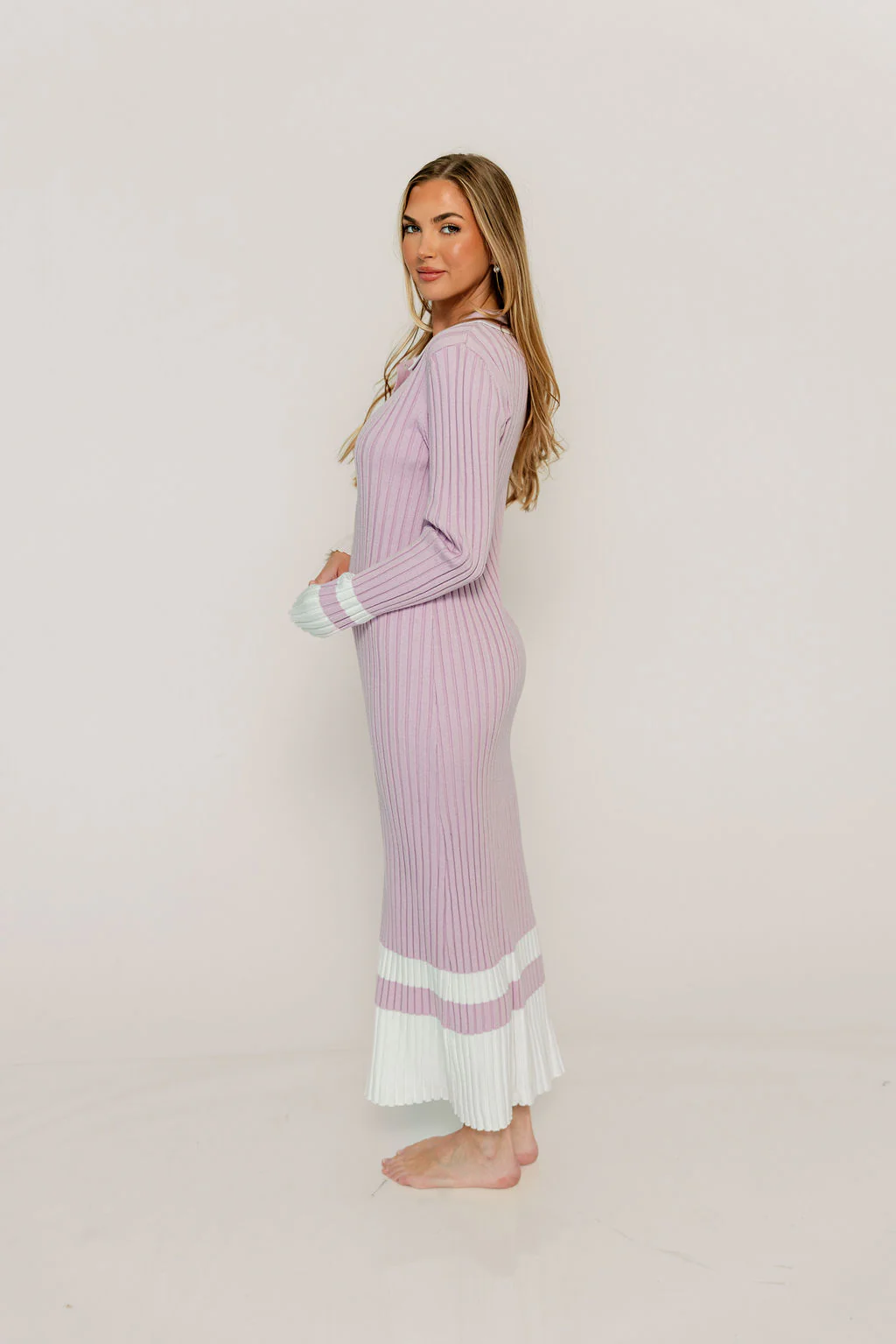 Kris Colorblock Polo Rib-Knit Maxi Dress in Pink - Image 3