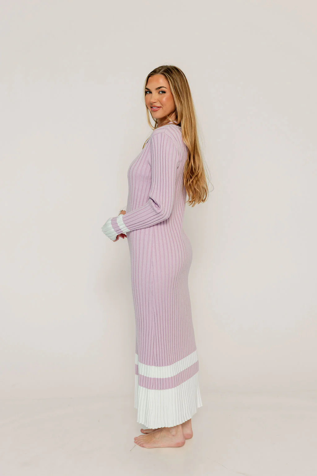 Kris Colorblock Polo Rib-Knit Maxi Dress in Pink - Image 4