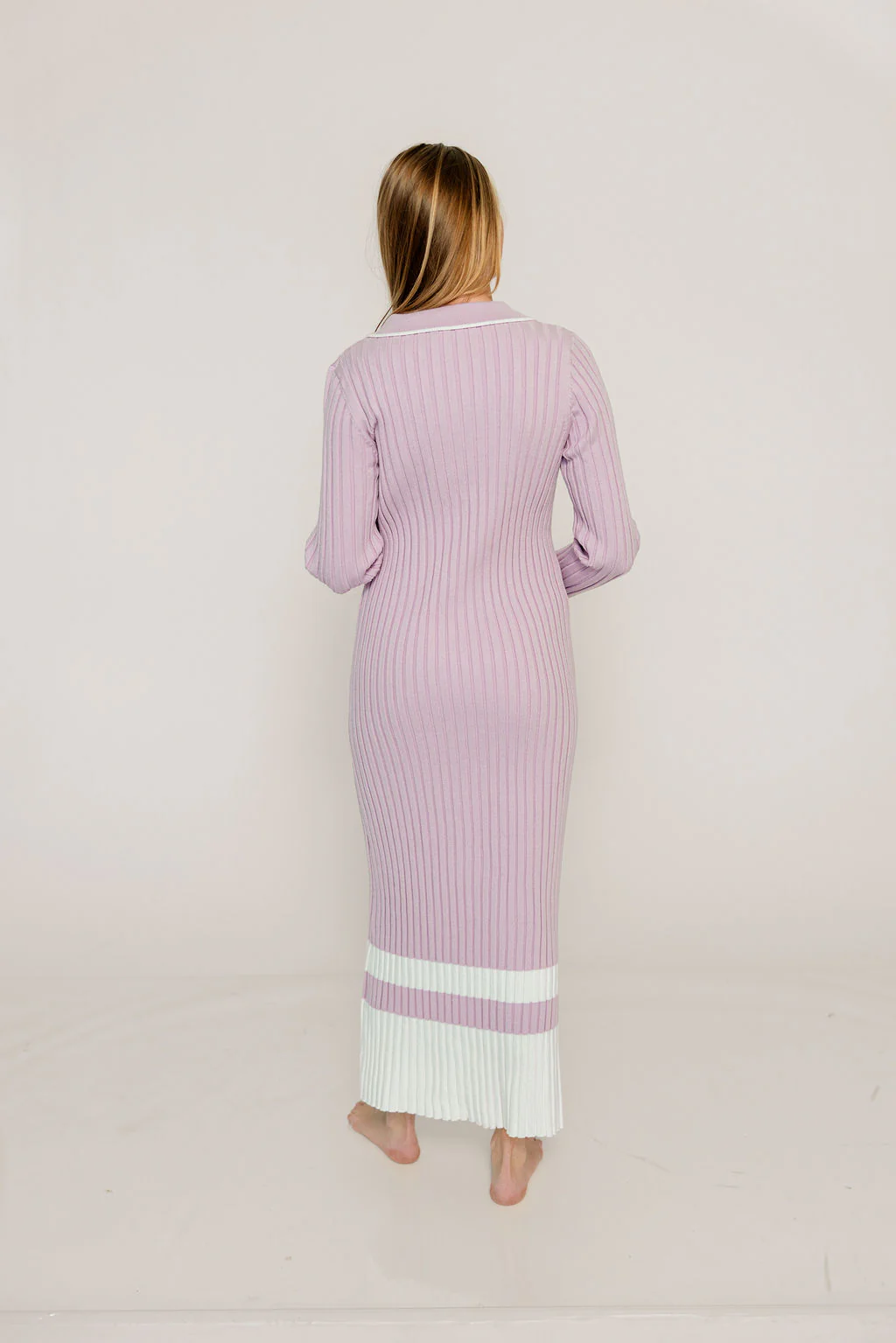 Kris Colorblock Polo Rib-Knit Maxi Dress in Pink - Image 6