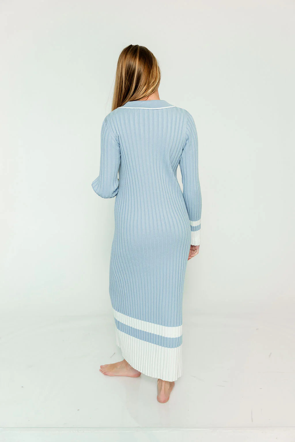 Kris Colorblock Polo Rib-Knit Maxi Dress in Sky - Image 9