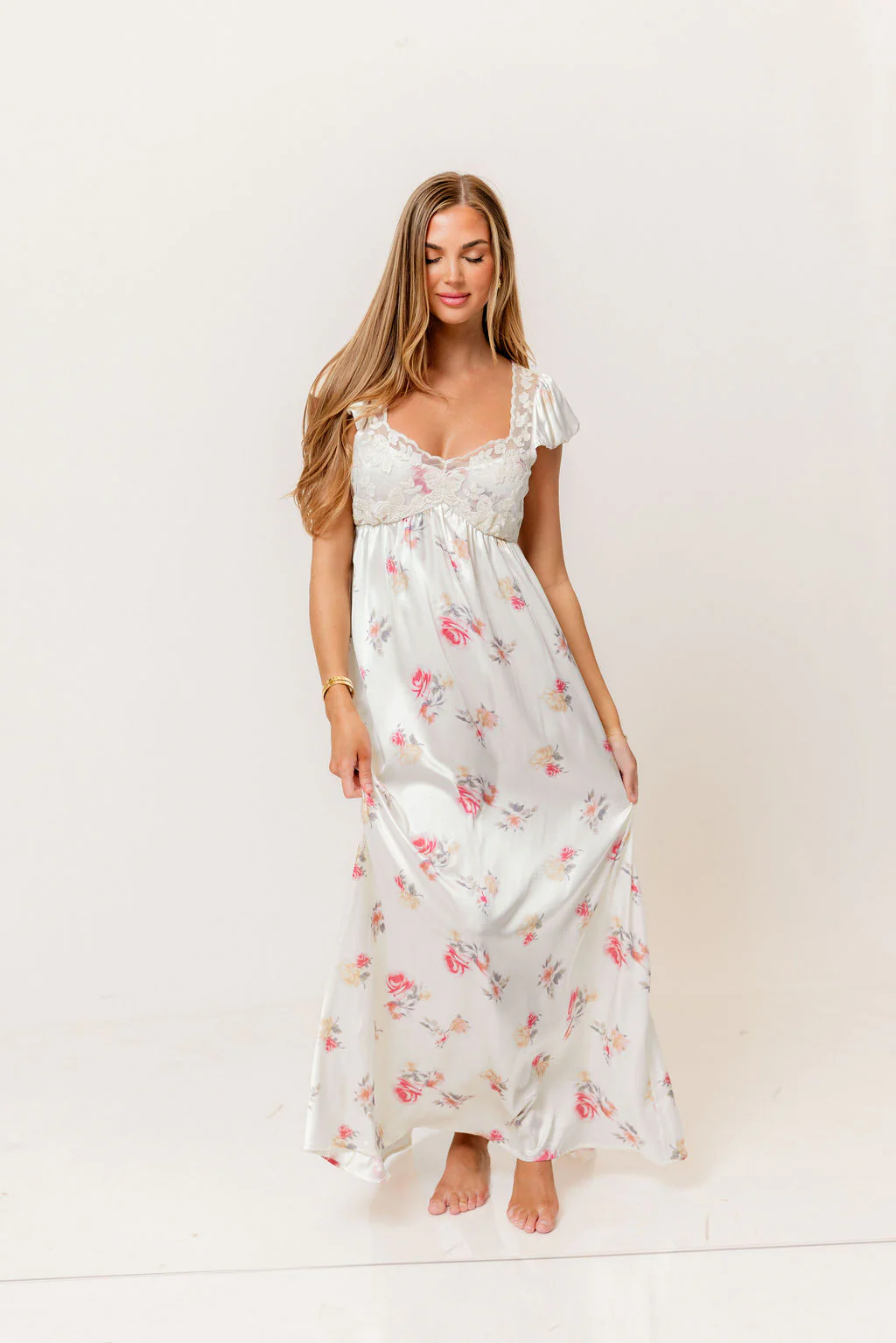 Ryan Lace Bodice Cutout Maxi Dress in Cream Floral - Bump Friendly