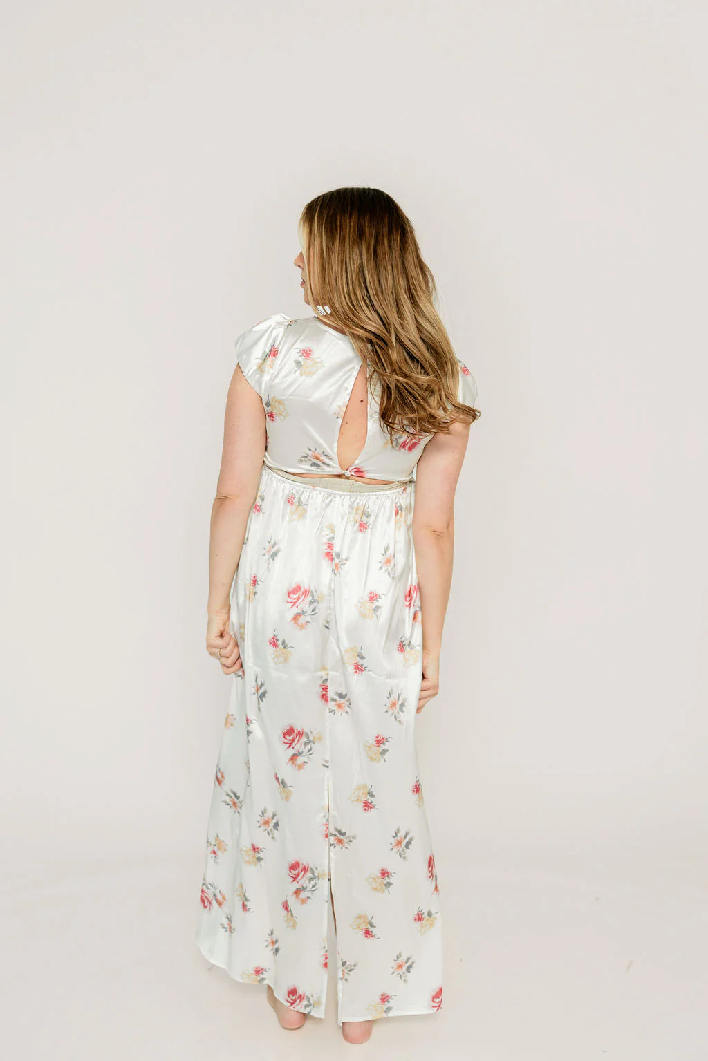 Ryan Lace Bodice Cutout Maxi Dress in Cream Floral - Bump Friendly - Image 14