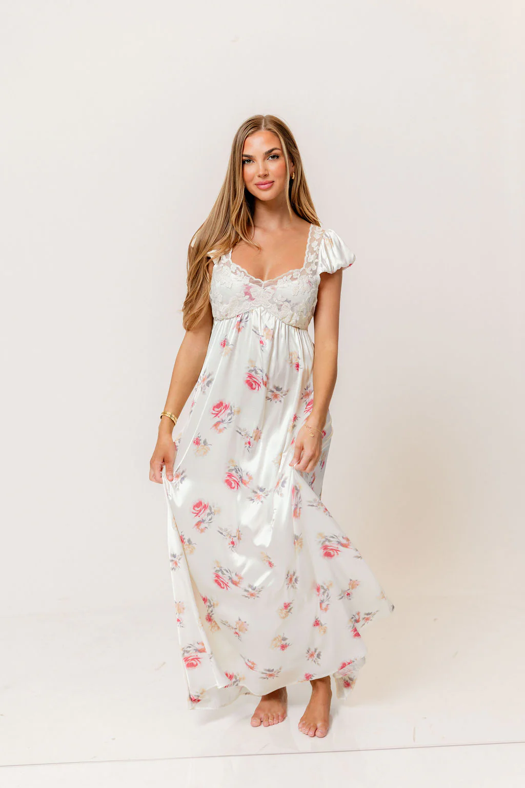 Ryan Lace Bodice Cutout Maxi Dress in Cream Floral - Bump Friendly - Image 2