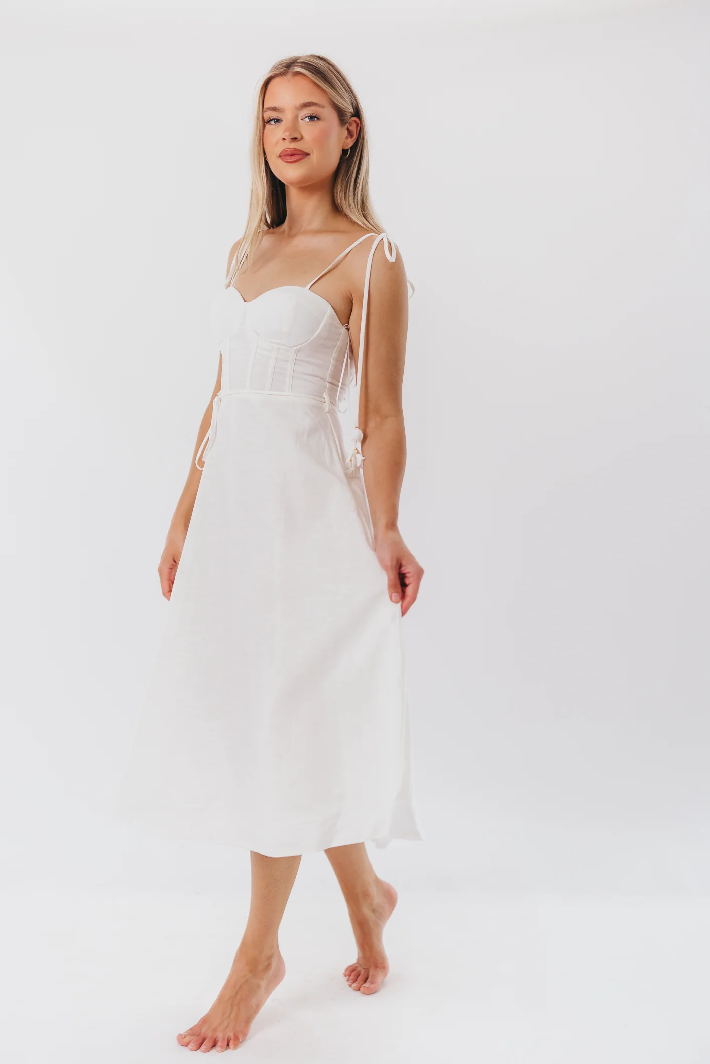 Norma Jean Bustier-Style Midi Dress in White - Image 3