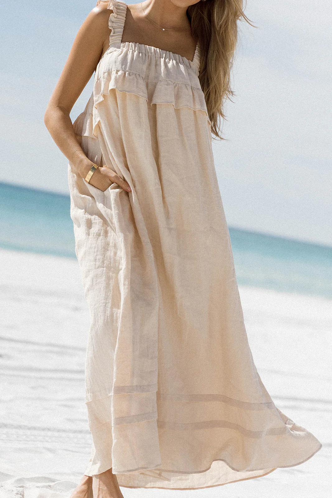 Lelah 100% Linen Maxi Dress in Natural - Bump Friendly - Image 4