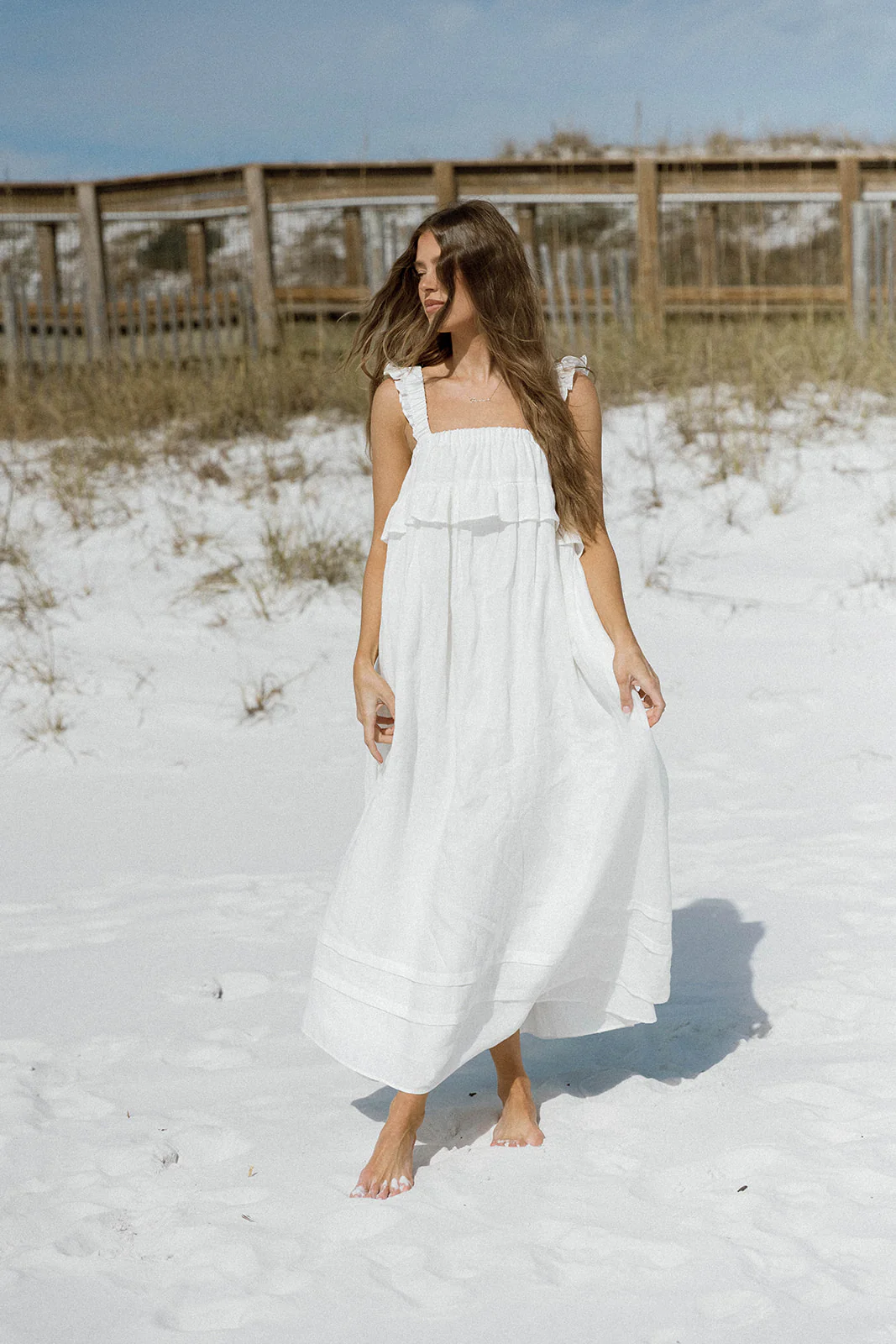 Lelah 100% Linen Maxi Dress in Off-White - Bump Friendly