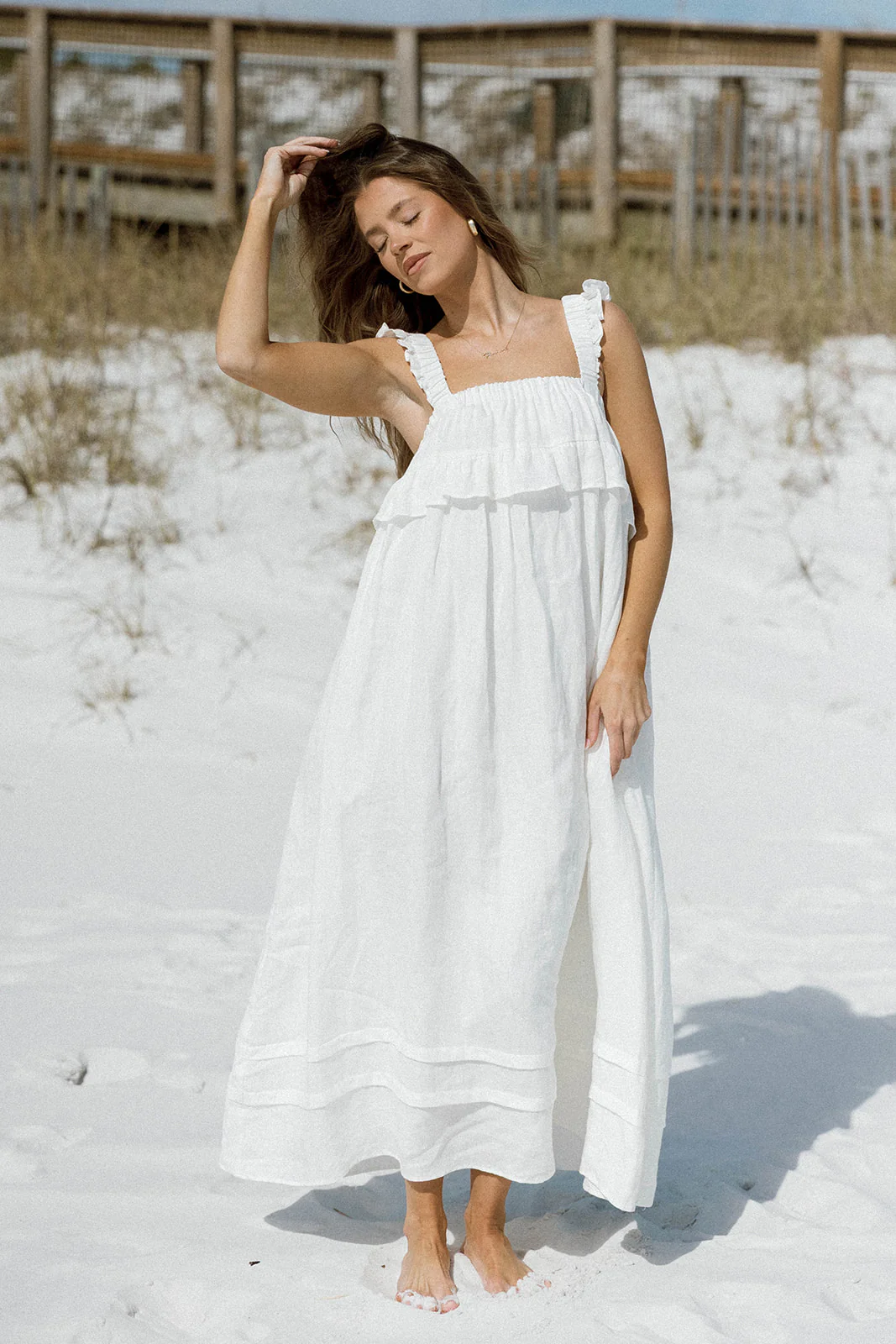 Lelah 100% Linen Maxi Dress in Off-White - Bump Friendly - Image 12