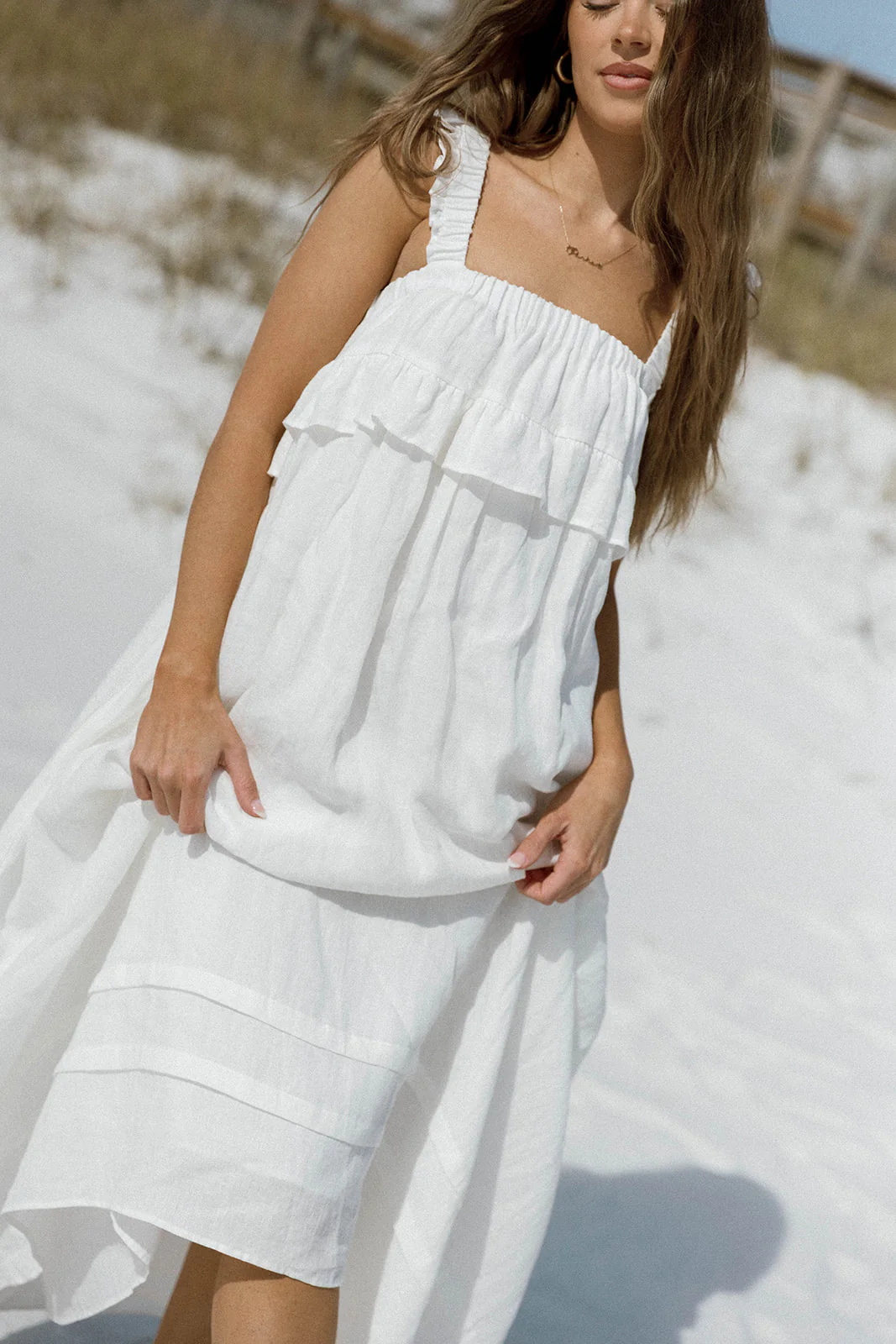 Lelah 100% Linen Maxi Dress in Off-White - Bump Friendly - Image 14