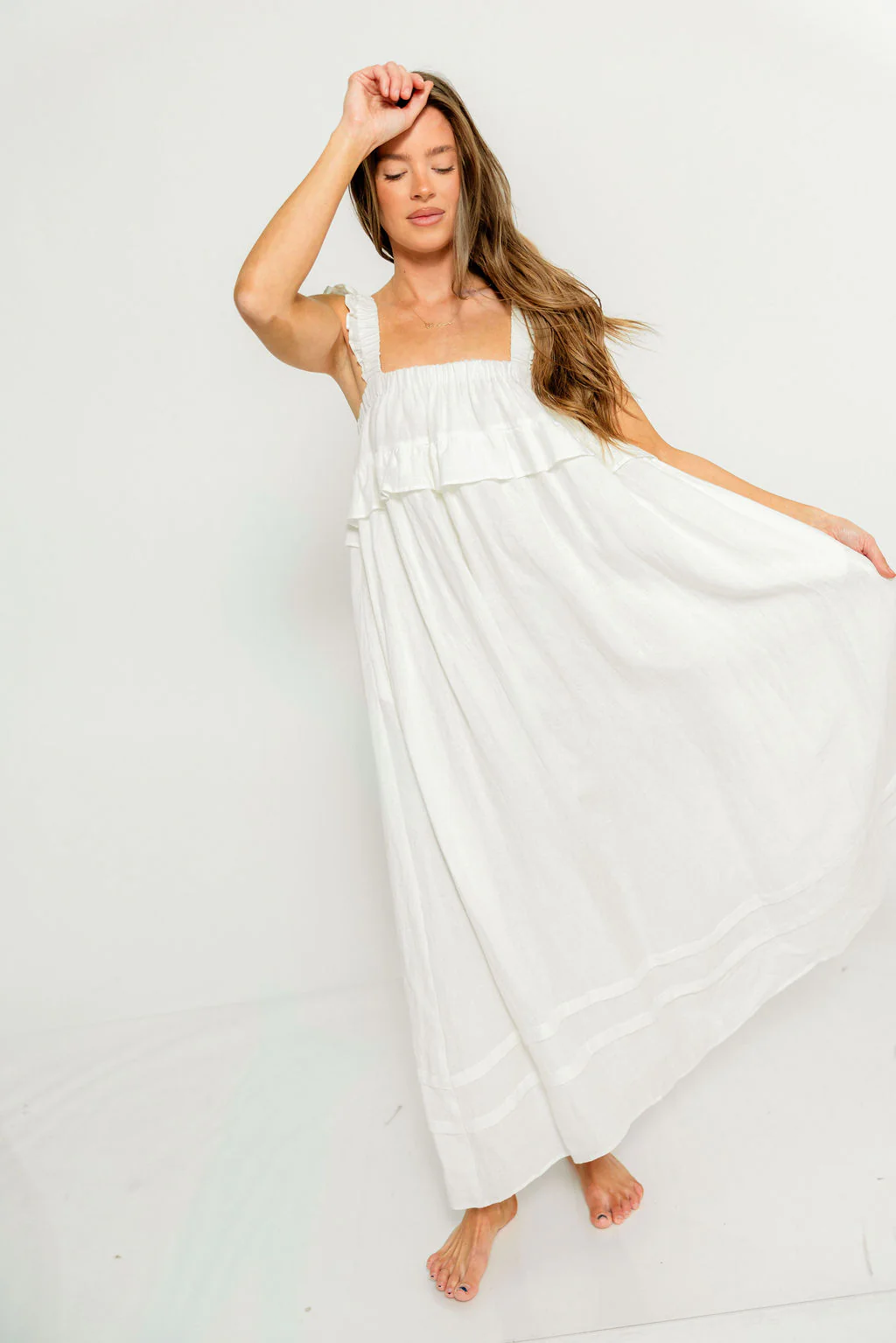 Lelah 100% Linen Maxi Dress in Off-White - Bump Friendly - Image 17