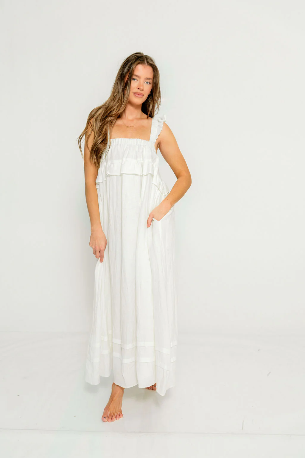 Lelah 100% Linen Maxi Dress in Off-White - Bump Friendly - Image 18