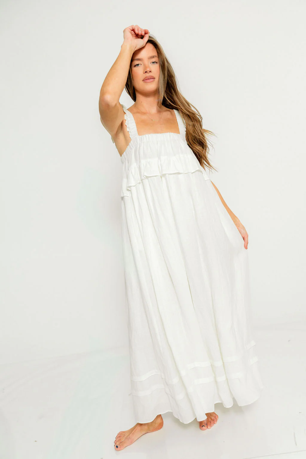 Lelah 100% Linen Maxi Dress in Off-White - Bump Friendly - Image 19