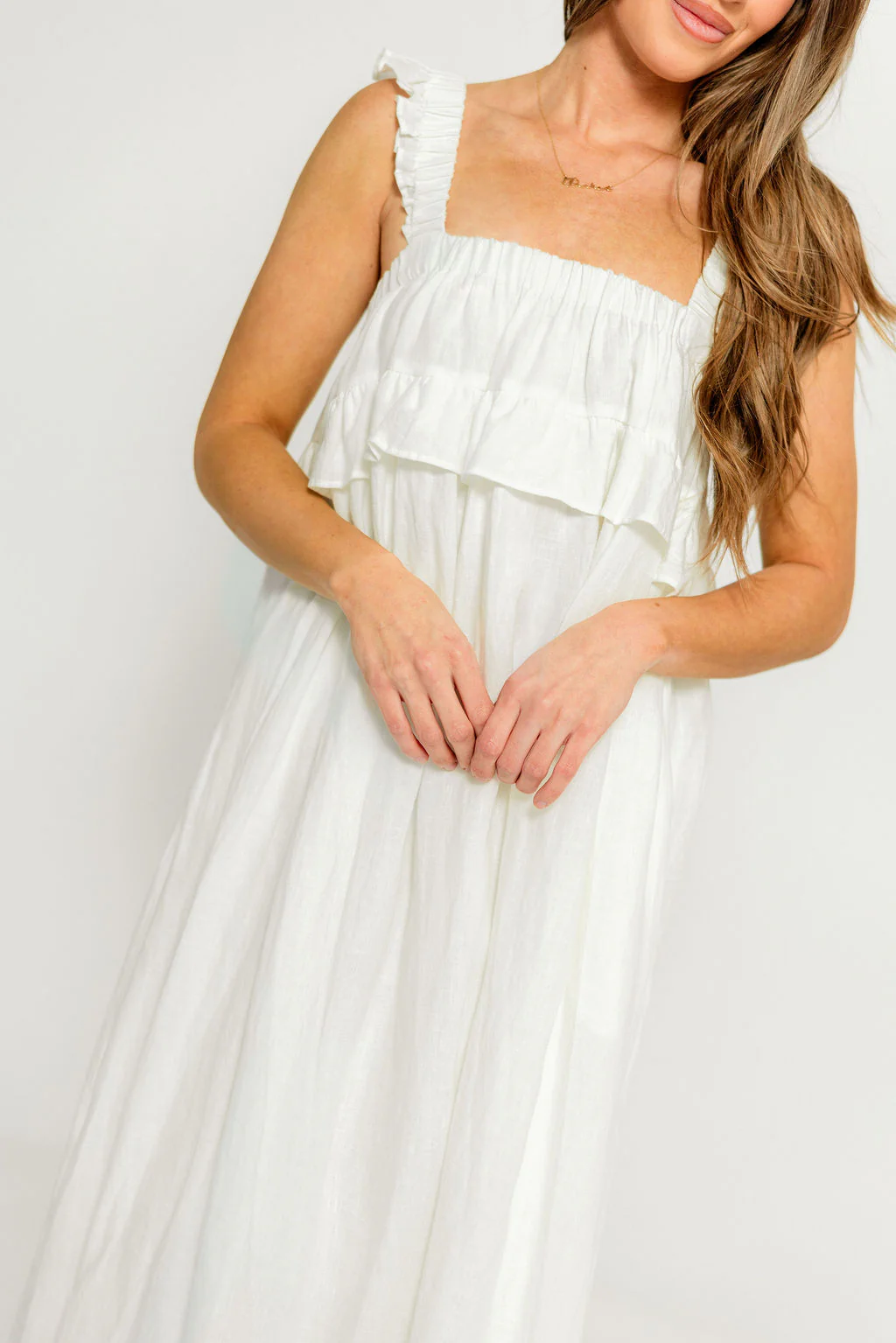 Lelah 100% Linen Maxi Dress in Off-White - Bump Friendly - Image 20