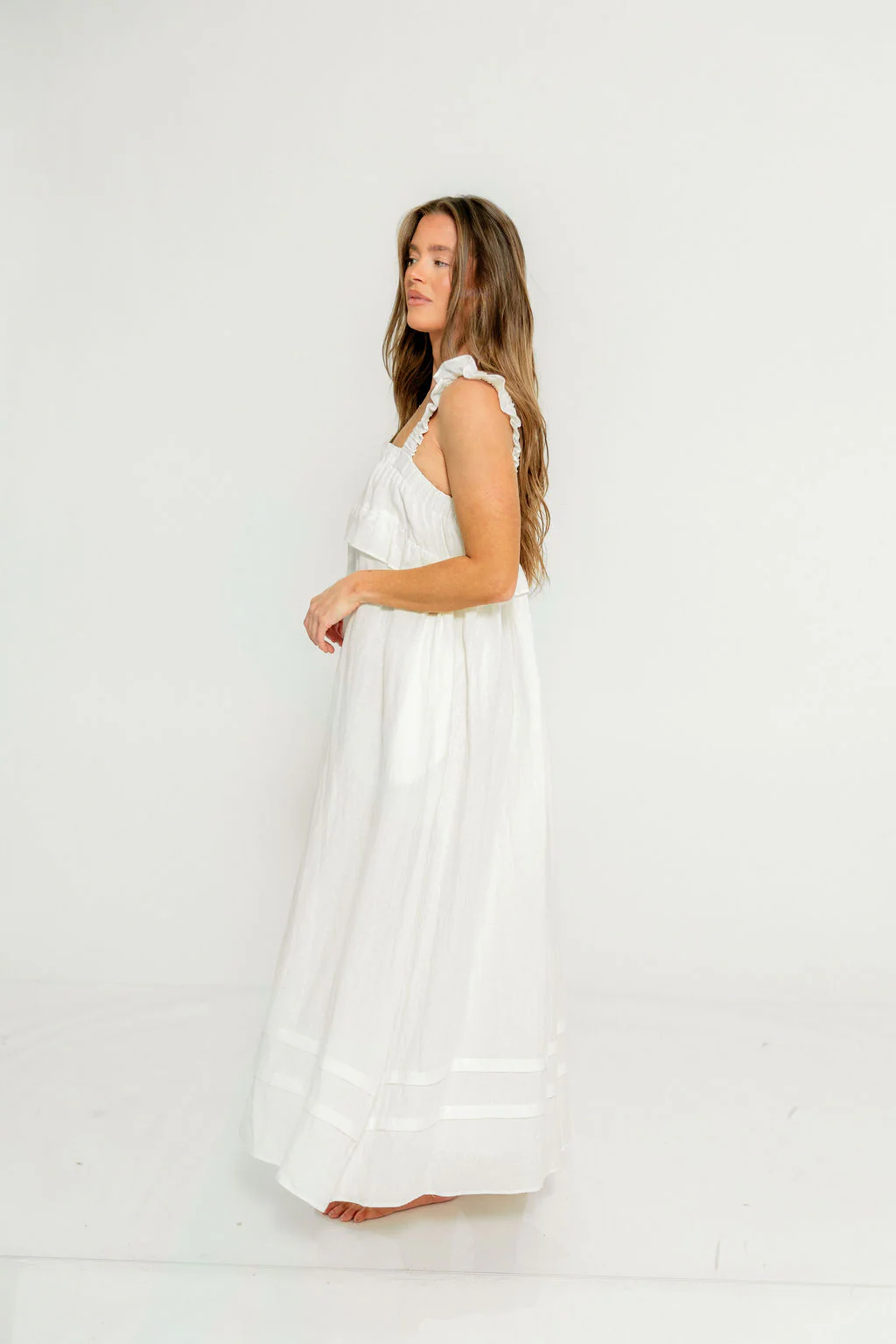 Lelah 100% Linen Maxi Dress in Off-White - Bump Friendly - Image 21