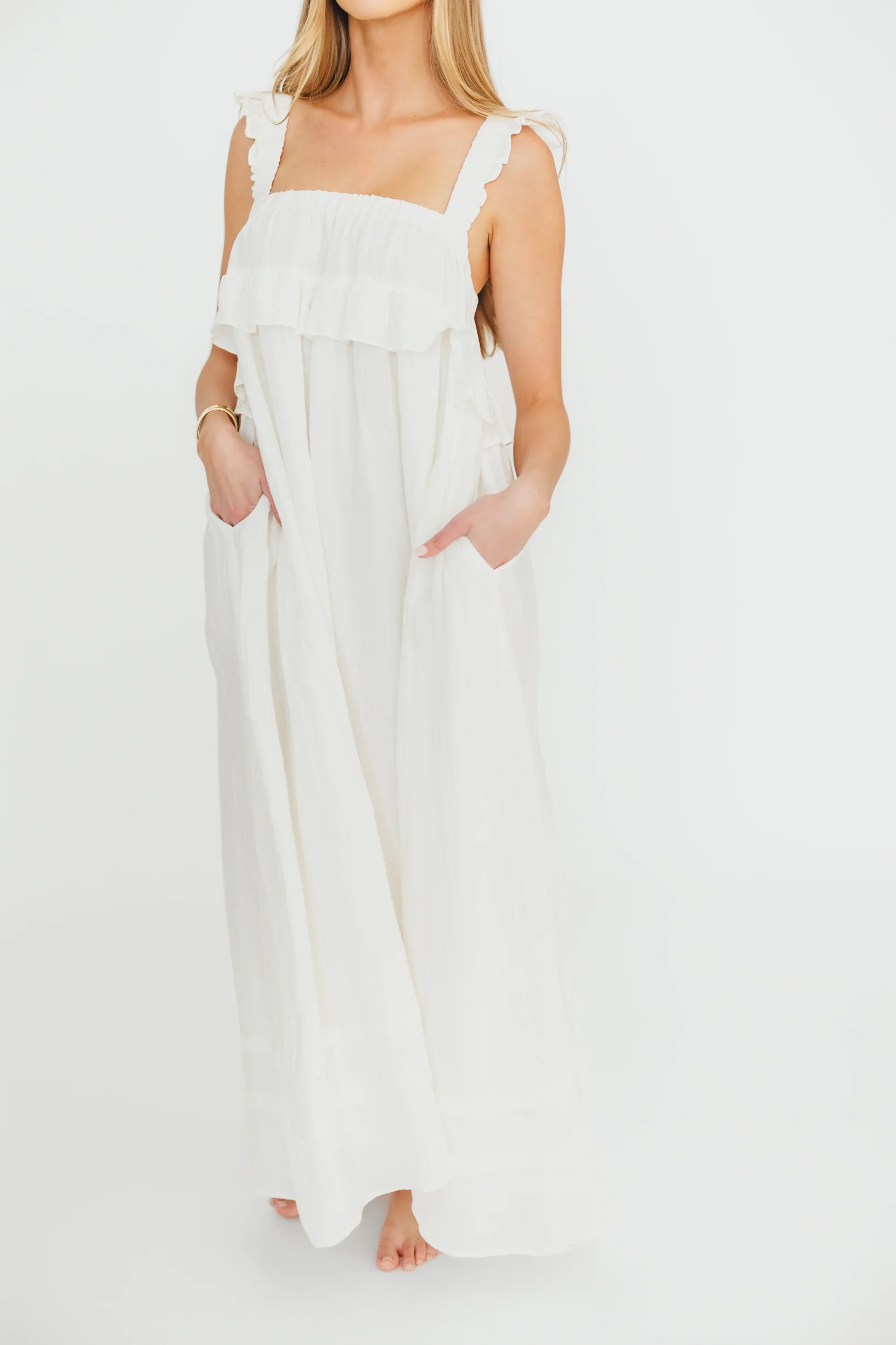 Lelah 100% Linen Maxi Dress in Off-White - Bump Friendly - Image 25