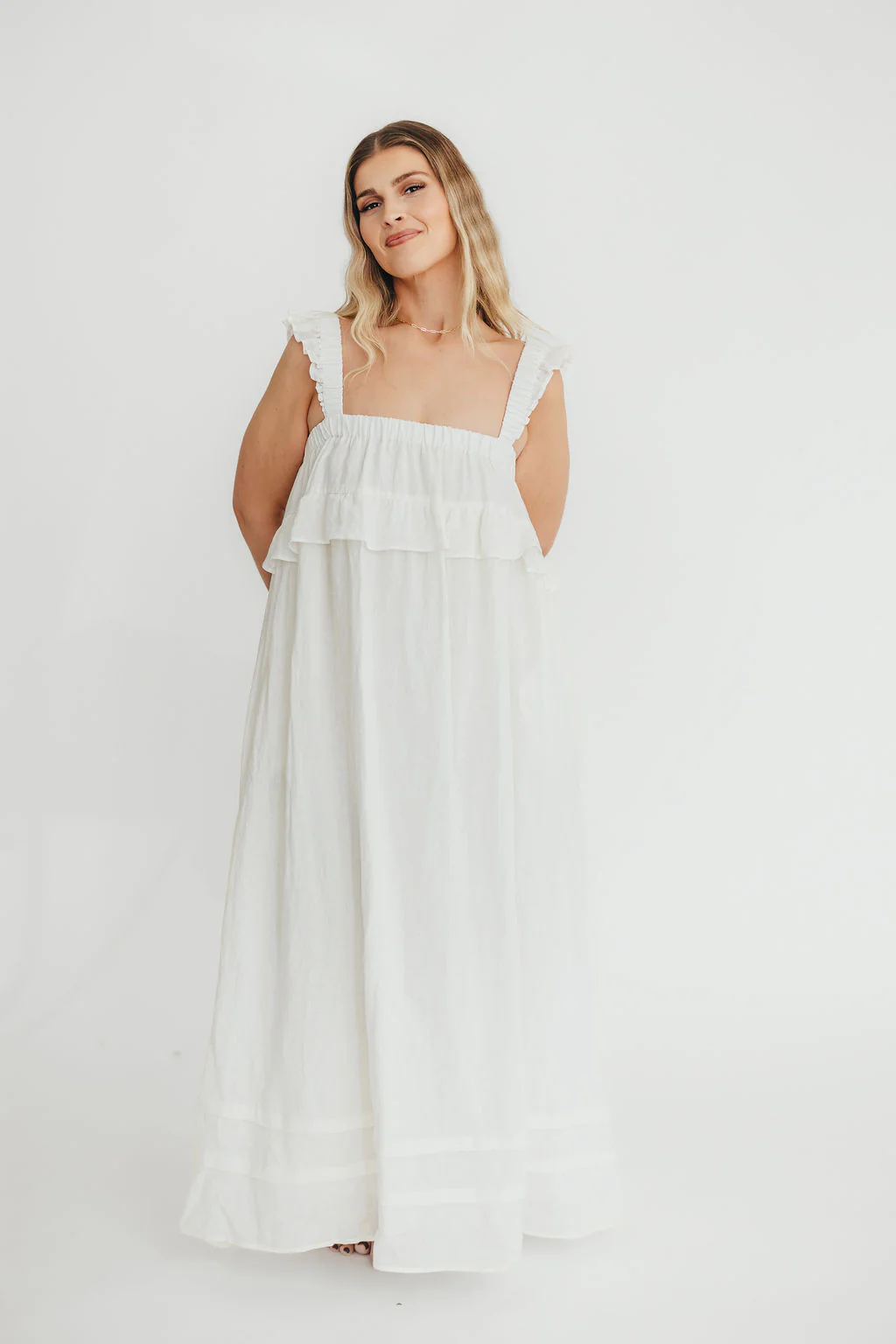 Lelah 100% Linen Maxi Dress in Off-White - Bump Friendly - Image 26
