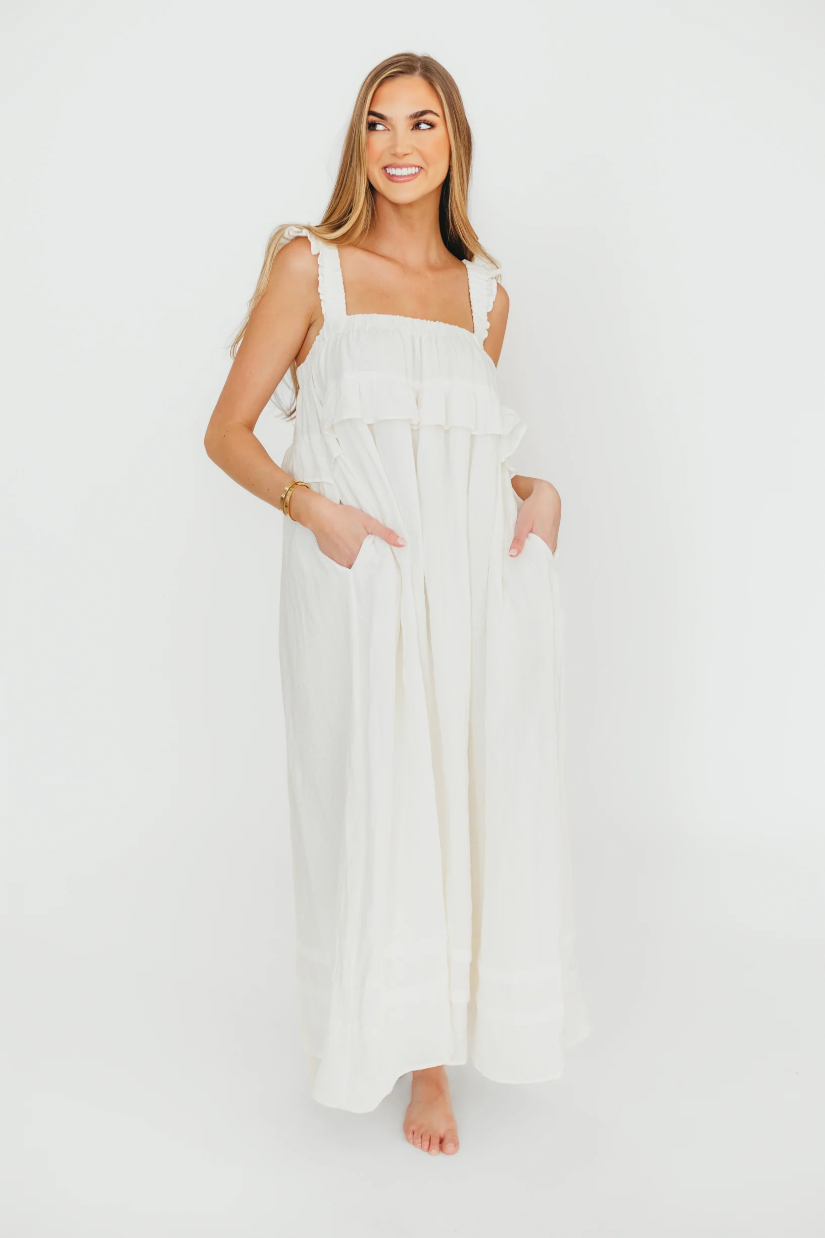 Lelah 100% Linen Maxi Dress in Off-White - Bump Friendly - Image 27