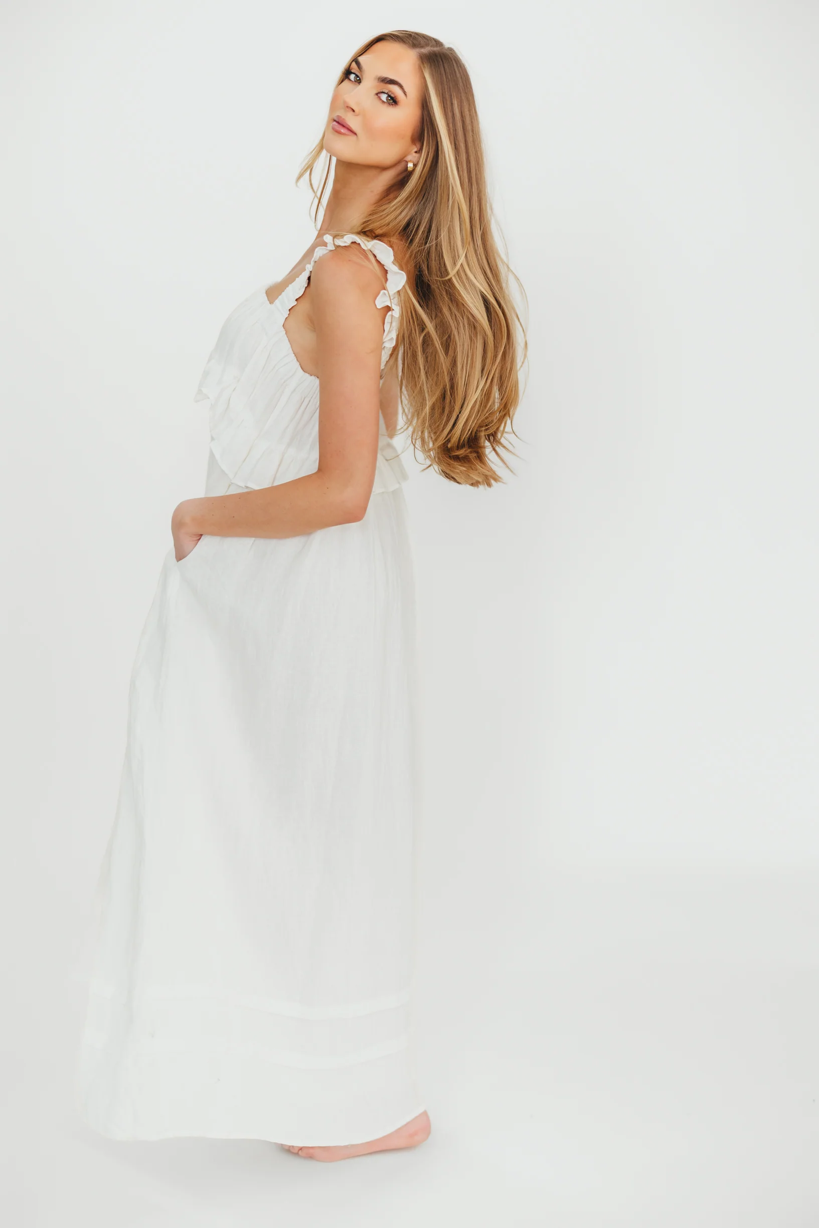 Lelah 100% Linen Maxi Dress in Off-White - Bump Friendly - Image 29