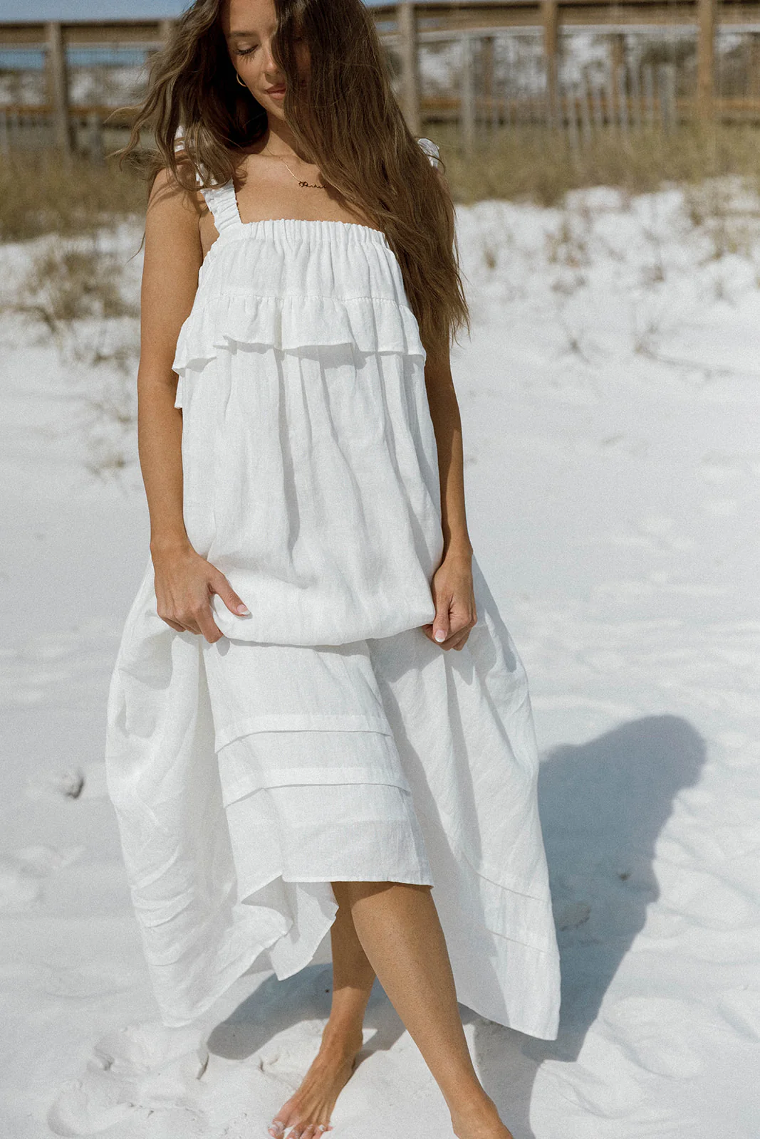 Lelah 100% Linen Maxi Dress in Off-White - Bump Friendly - Image 3