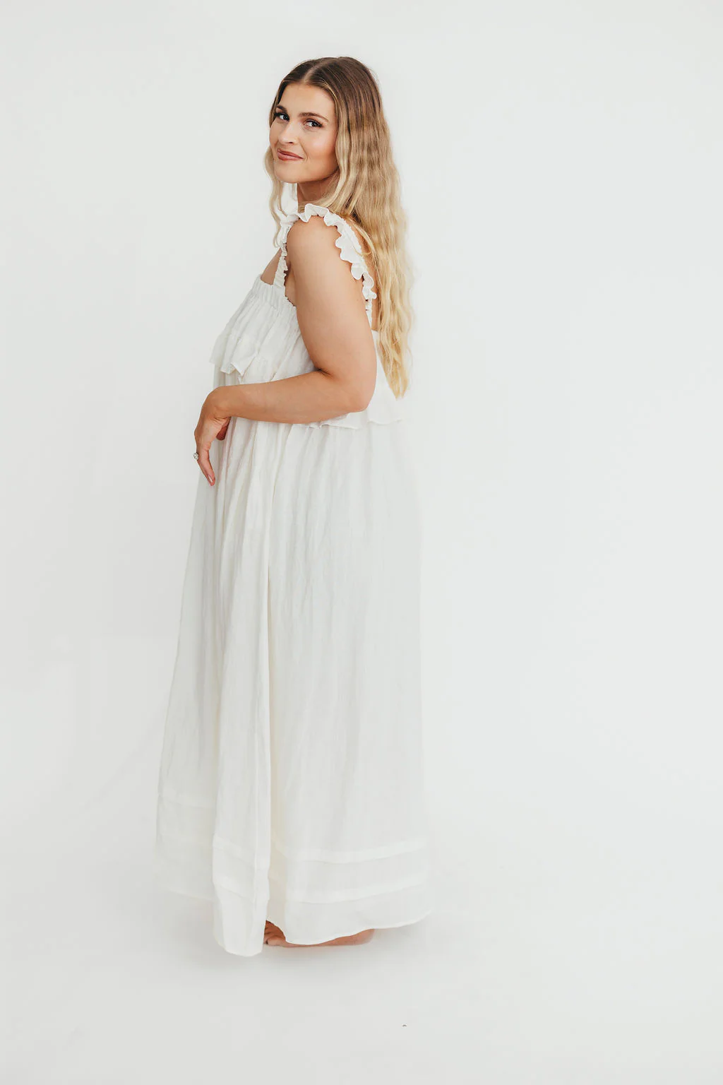 Lelah 100% Linen Maxi Dress in Off-White - Bump Friendly - Image 30