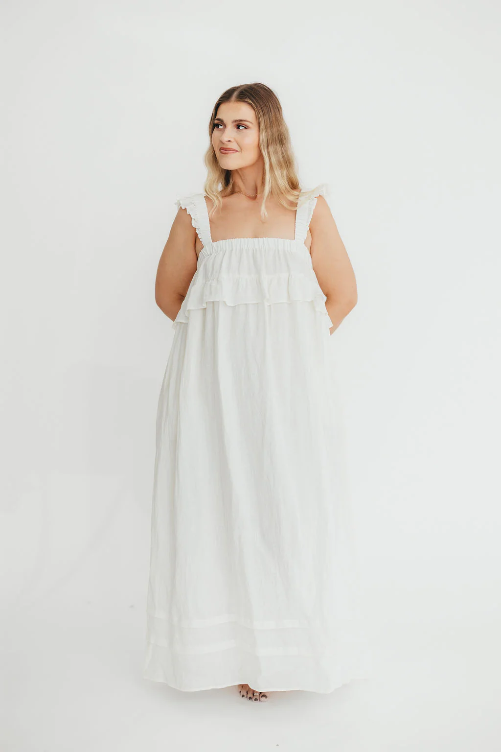 Lelah 100% Linen Maxi Dress in Off-White - Bump Friendly - Image 32