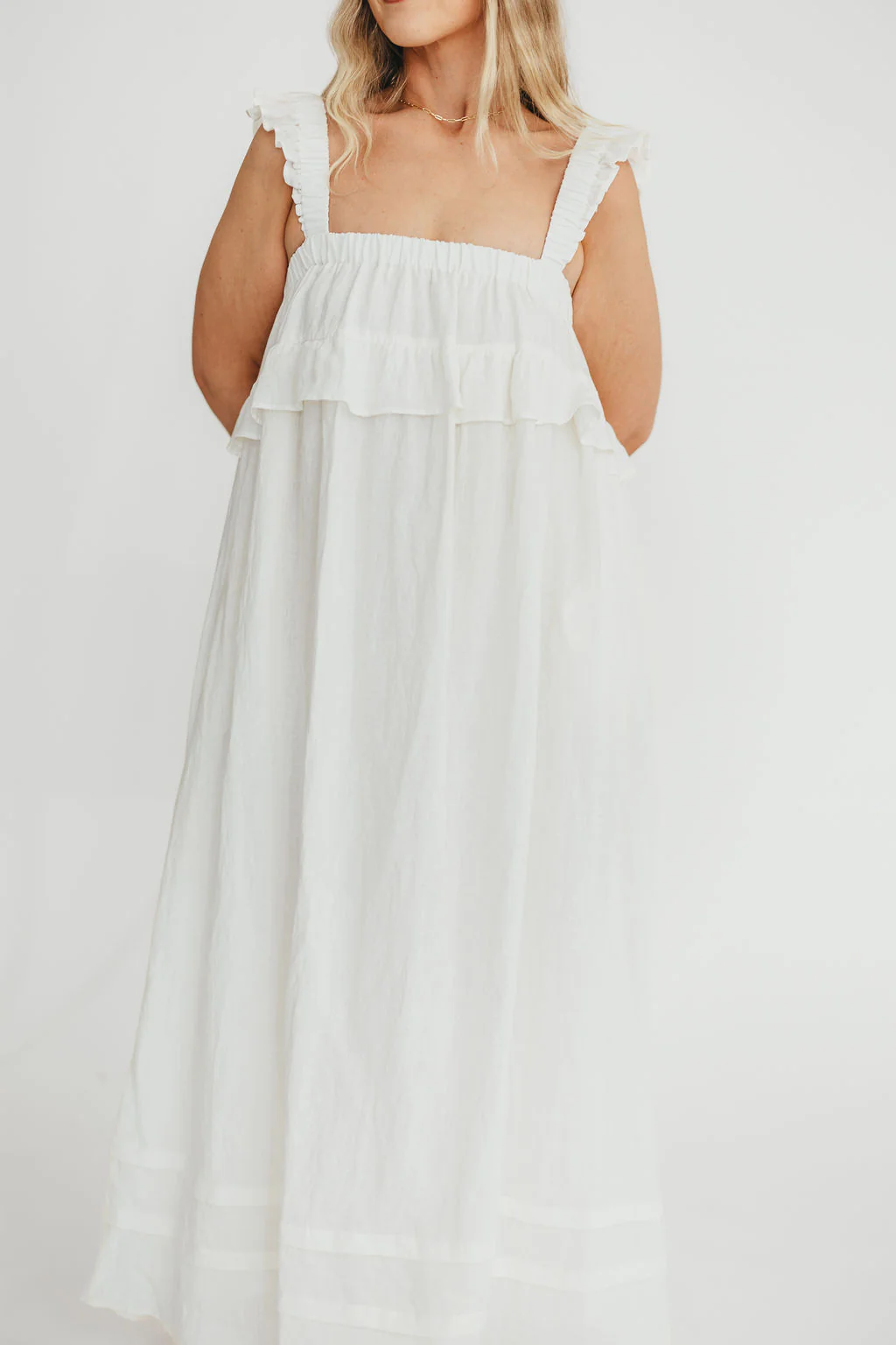 Lelah 100% Linen Maxi Dress in Off-White - Bump Friendly - Image 33