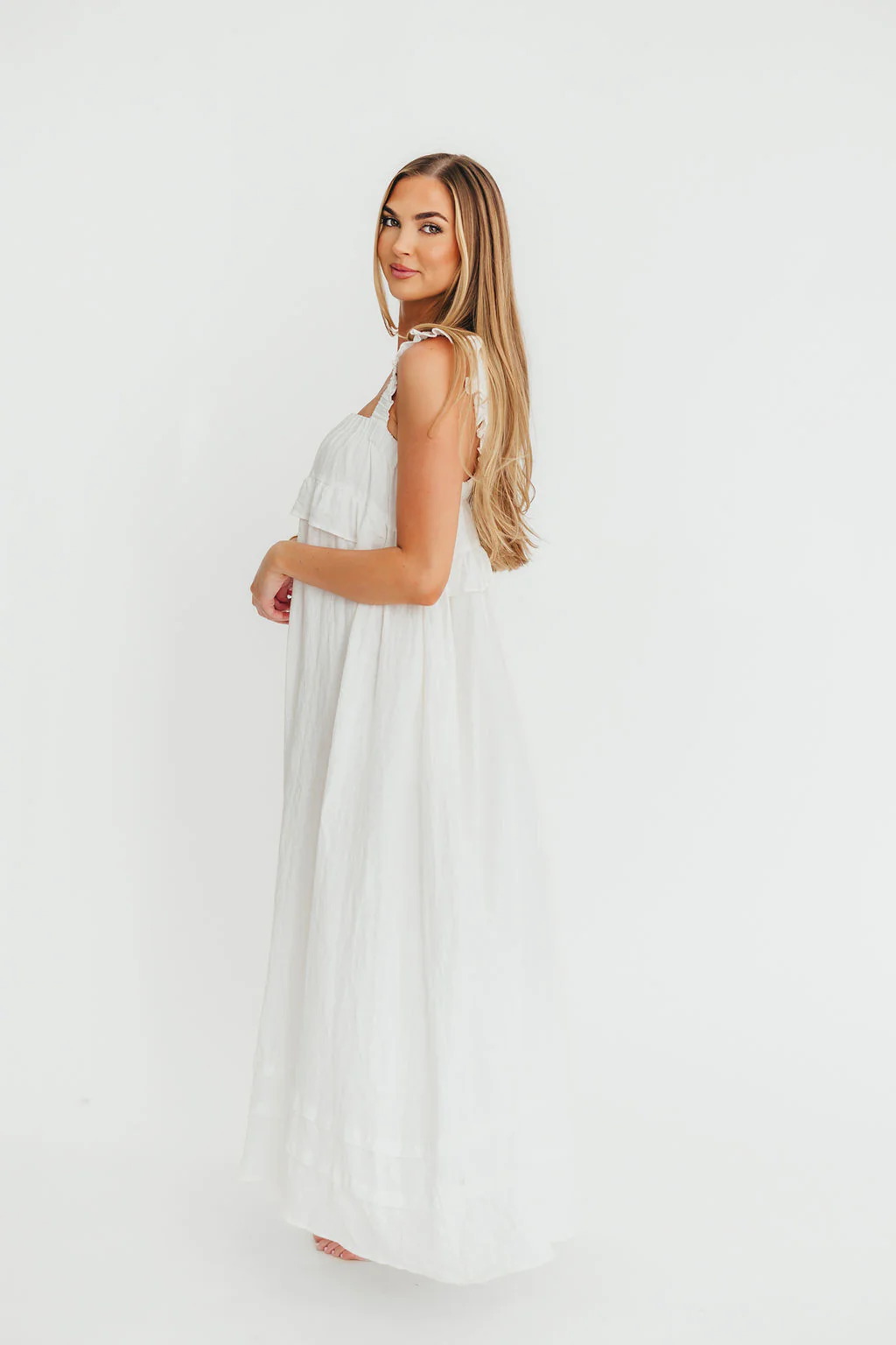 Lelah 100% Linen Maxi Dress in Off-White - Bump Friendly - Image 36