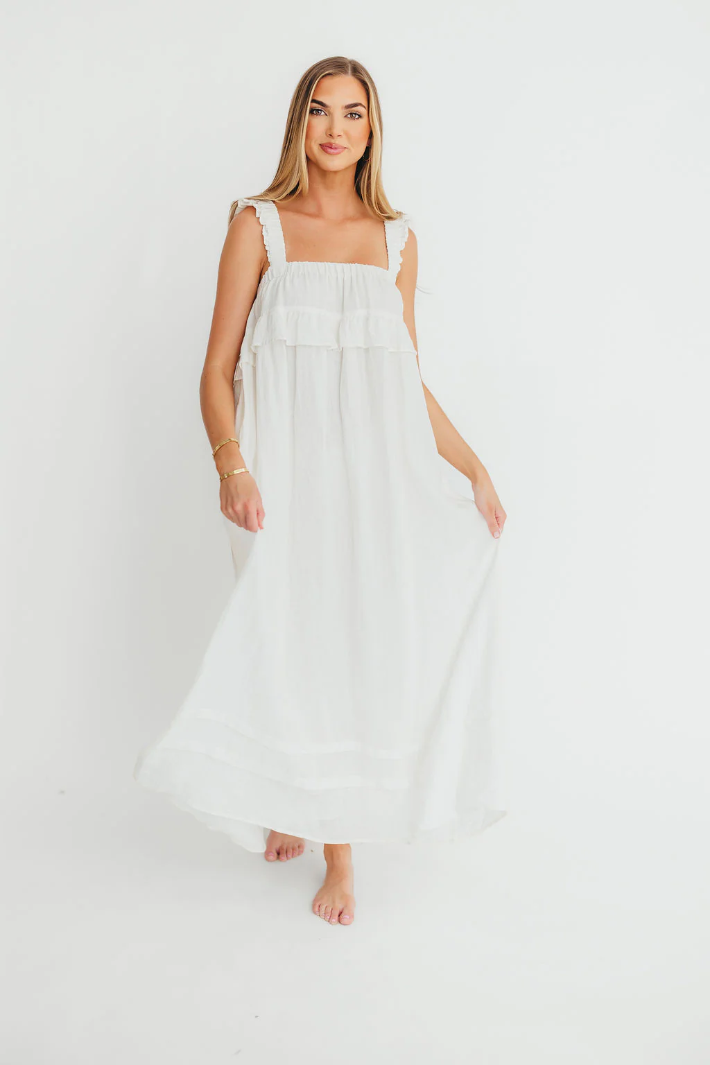 Lelah 100% Linen Maxi Dress in Off-White - Bump Friendly - Image 37
