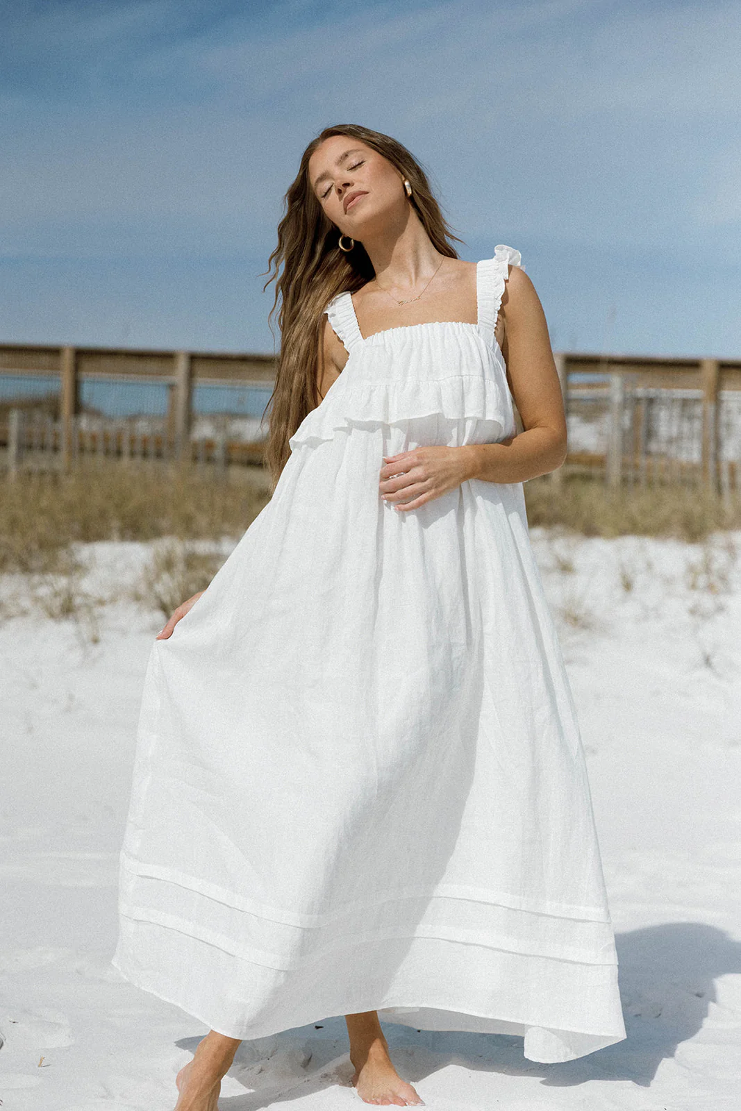 Lelah 100% Linen Maxi Dress in Off-White - Bump Friendly - Image 4