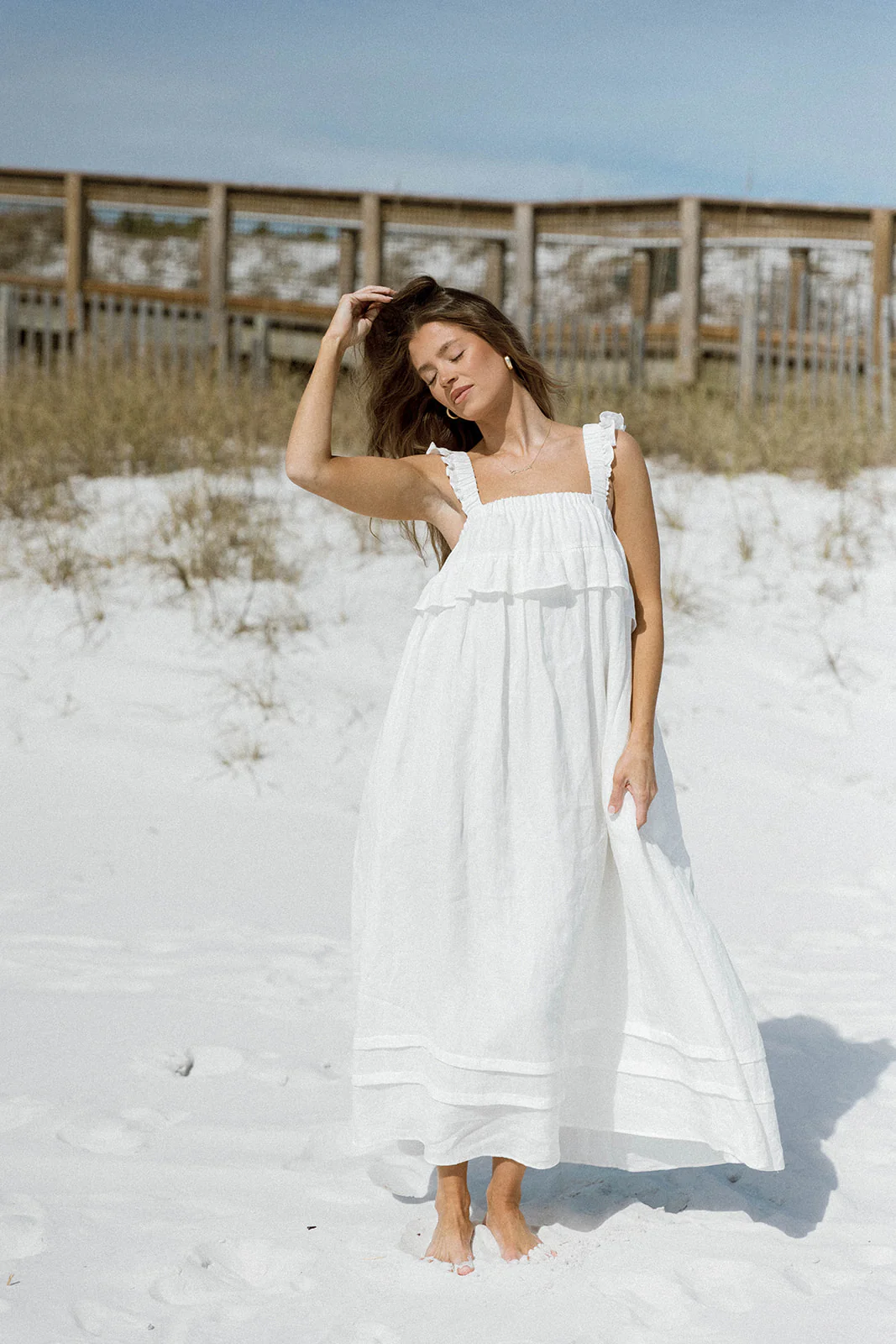 Lelah 100% Linen Maxi Dress in Off-White - Bump Friendly - Image 41