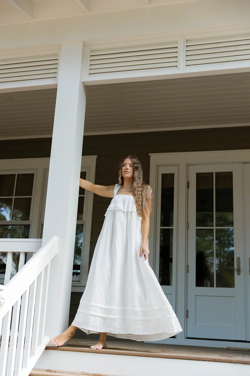 Lelah 100% Linen Maxi Dress in Off-White - Bump Friendly - Image 45