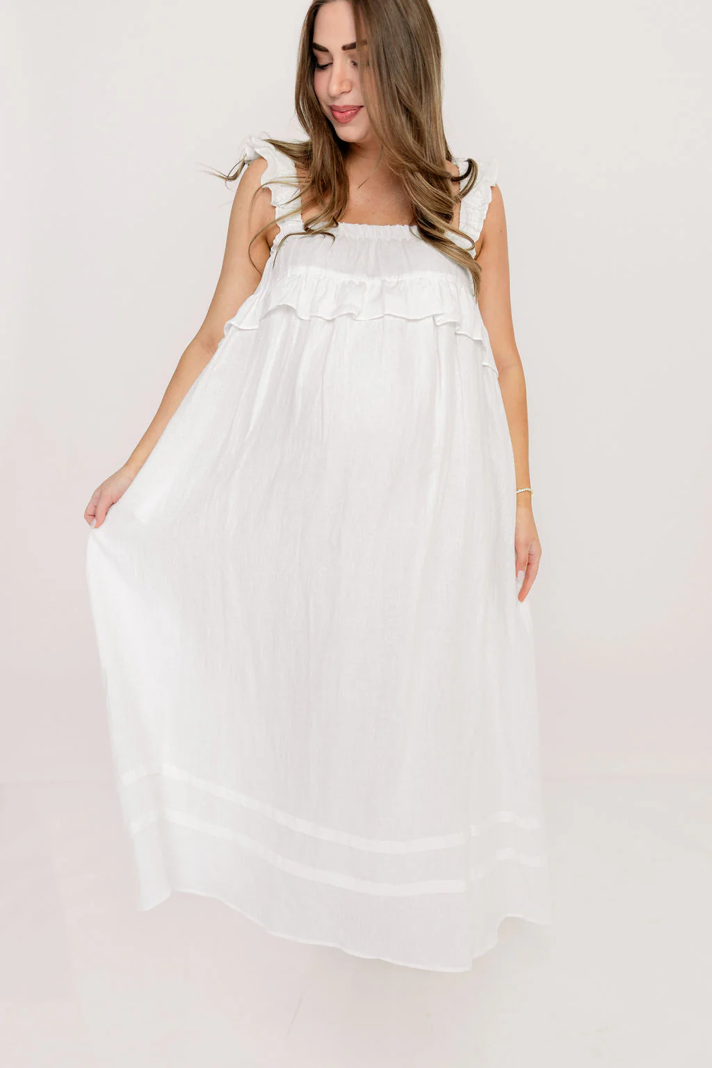 Lelah 100% Linen Maxi Dress in Off-White - Bump Friendly - Image 52