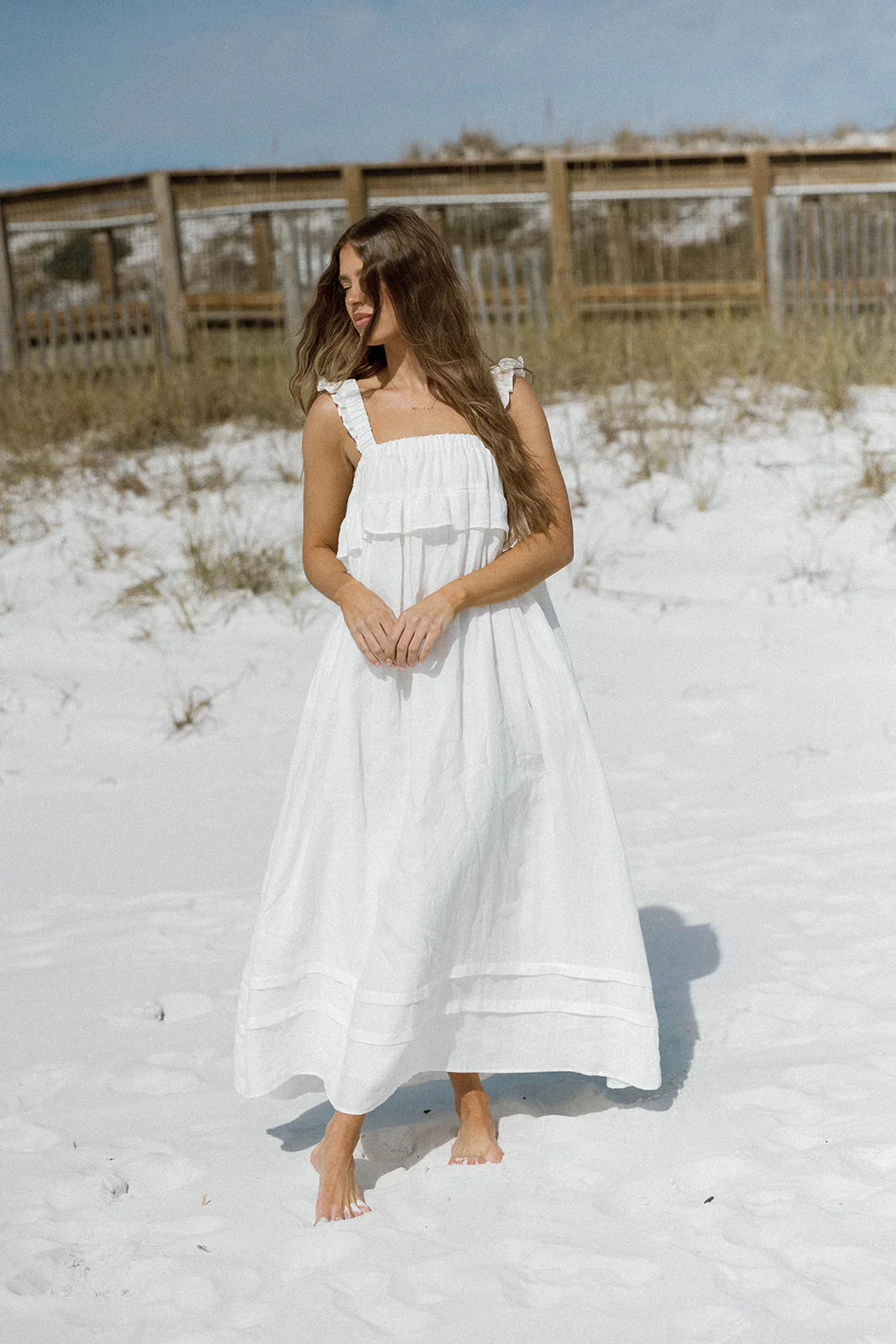 Lelah 100% Linen Maxi Dress in Off-White - Bump Friendly - Image 6