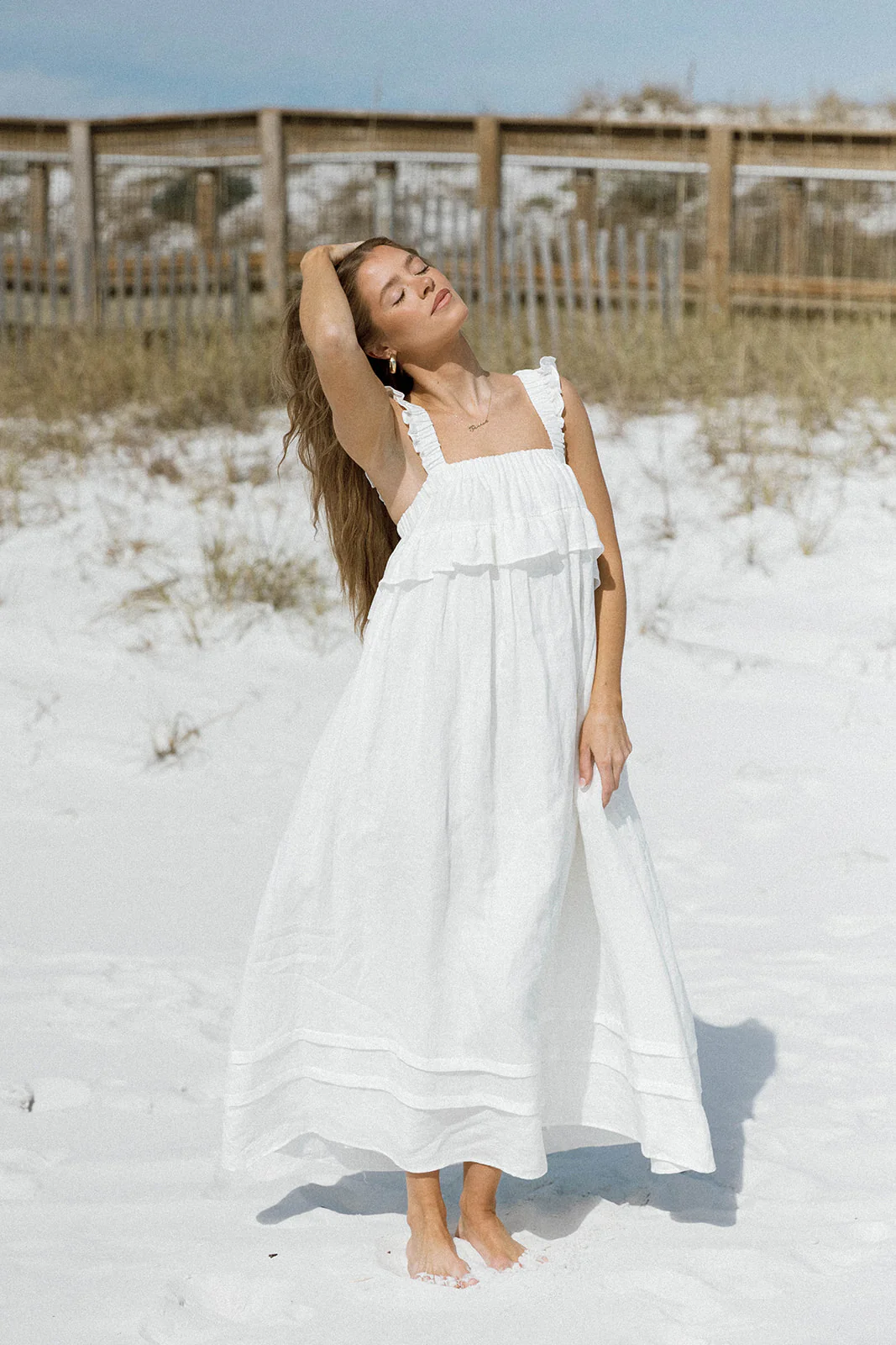Lelah 100% Linen Maxi Dress in Off-White - Bump Friendly - Image 8