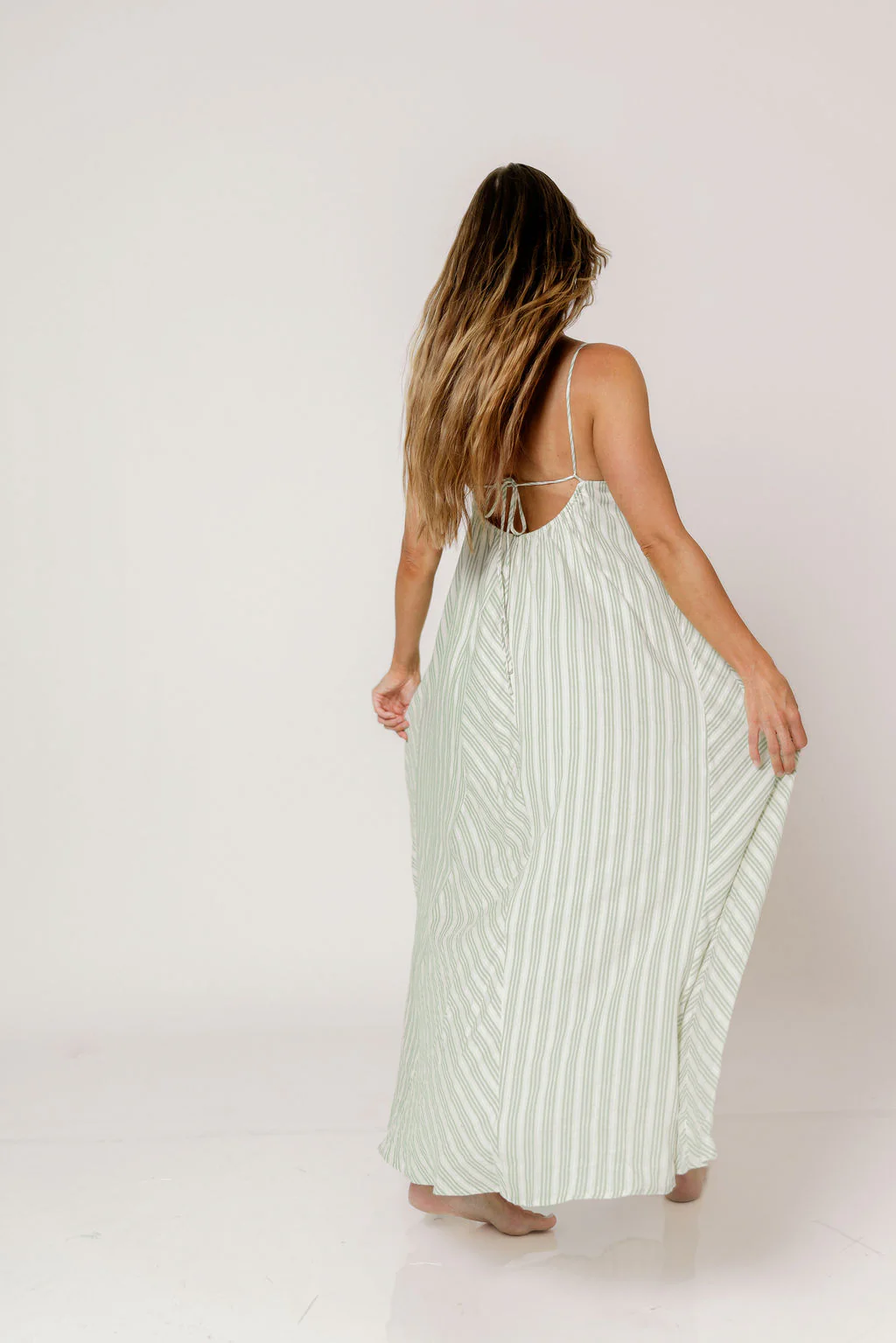 Lenna Striped Maxi Dress in Green/Ivory - Image 11